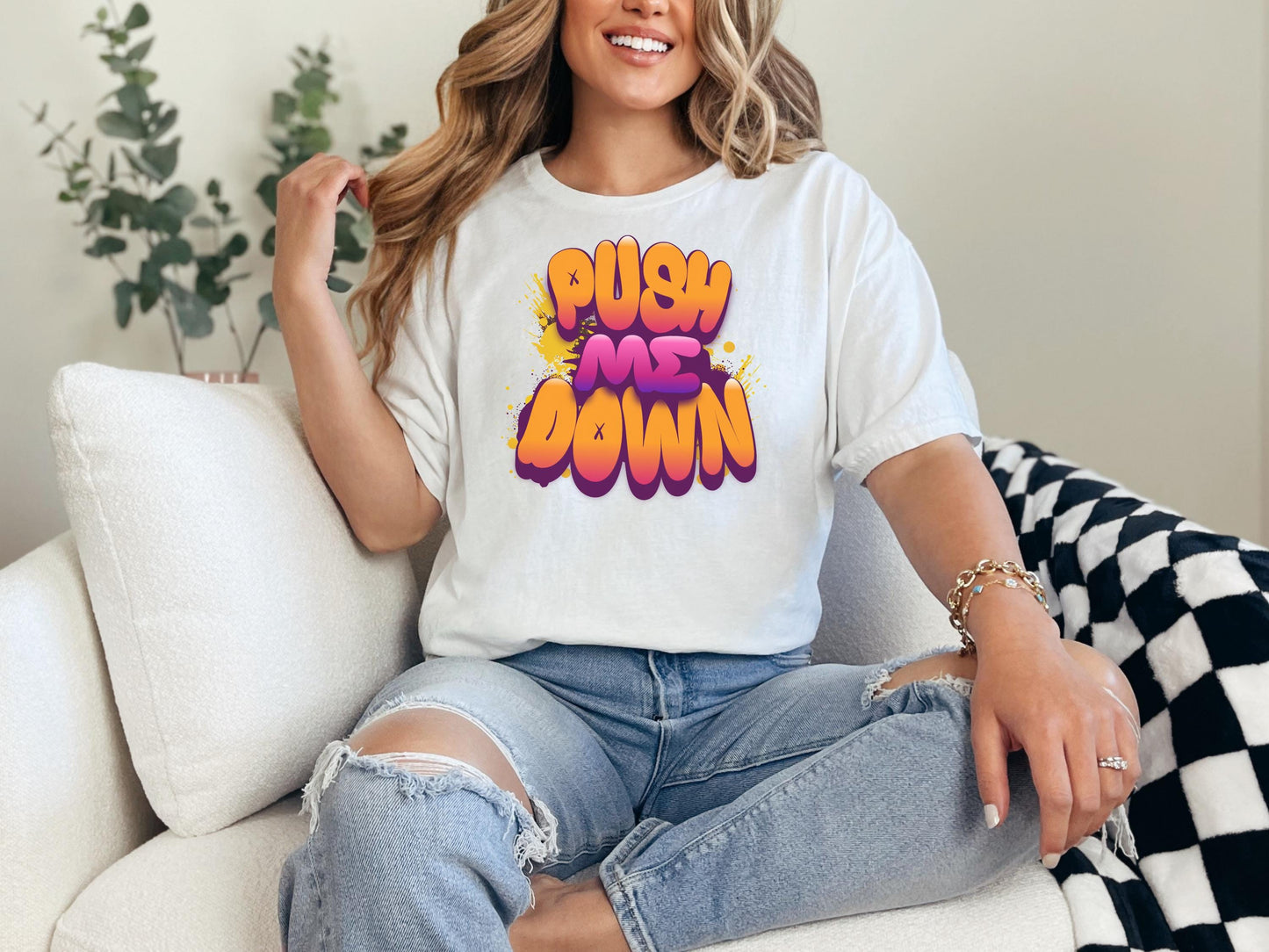 Push me down Sexy T shirt, gag gift for girlfriend, Wife, hotwife, Bold & Playful Graphic, gag gift for her, couple intimate gift