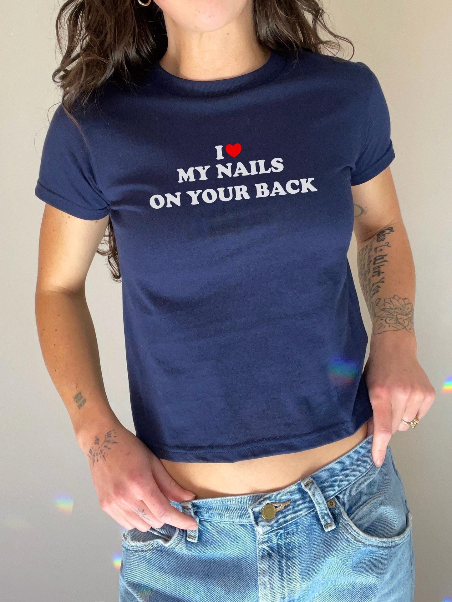 I Love My Nail on Your Back Y2K Crop Top BDSM Impact Play Kink Hotwife Swinger Submission Power Exchange Gift Idea for Her