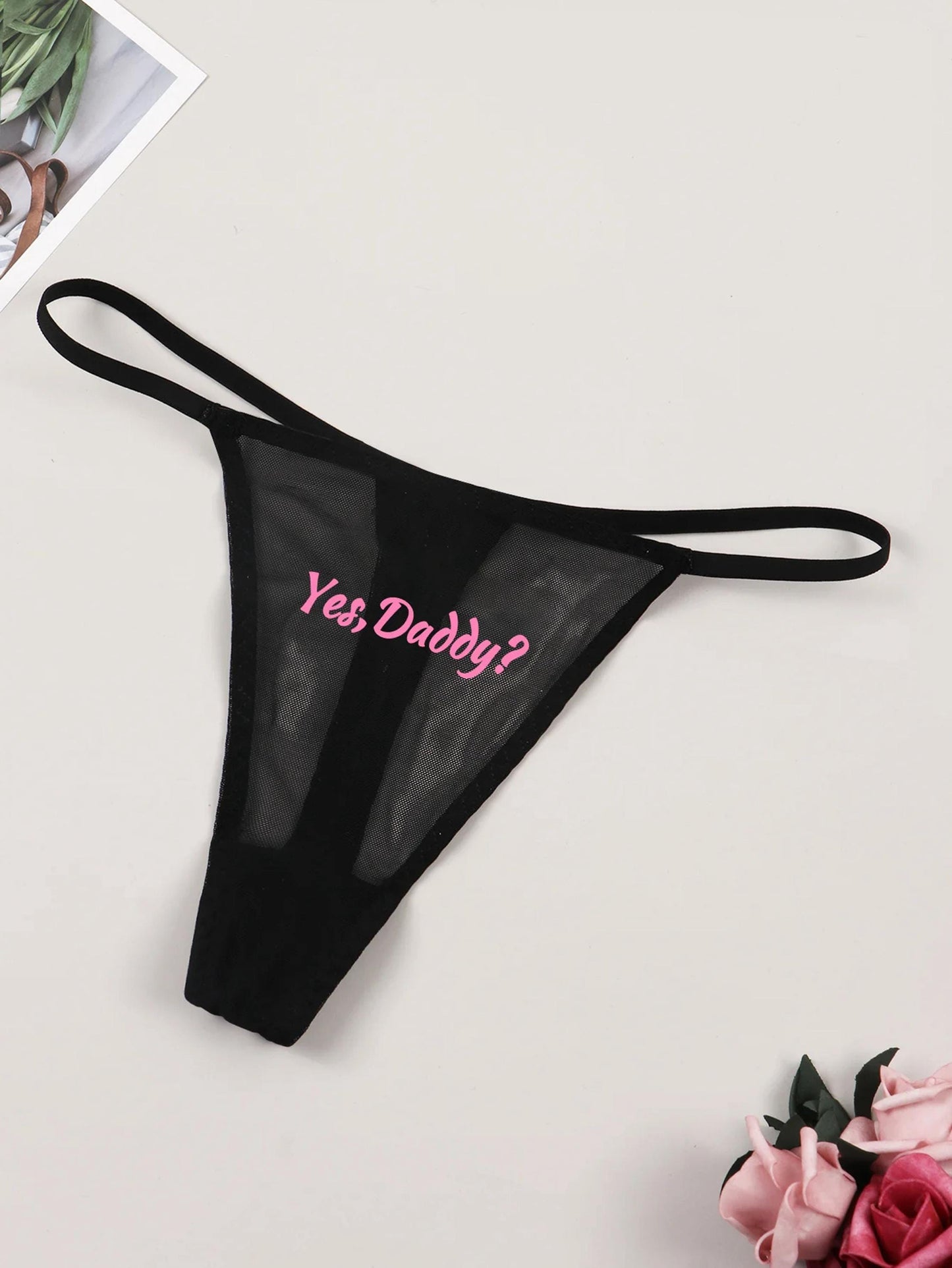 Yes Daddy Thong See through | Sexy G-String Mesh| Valentine's Gift Panty| Daddy's Girl Underwear| BDSM Roleplay underwear