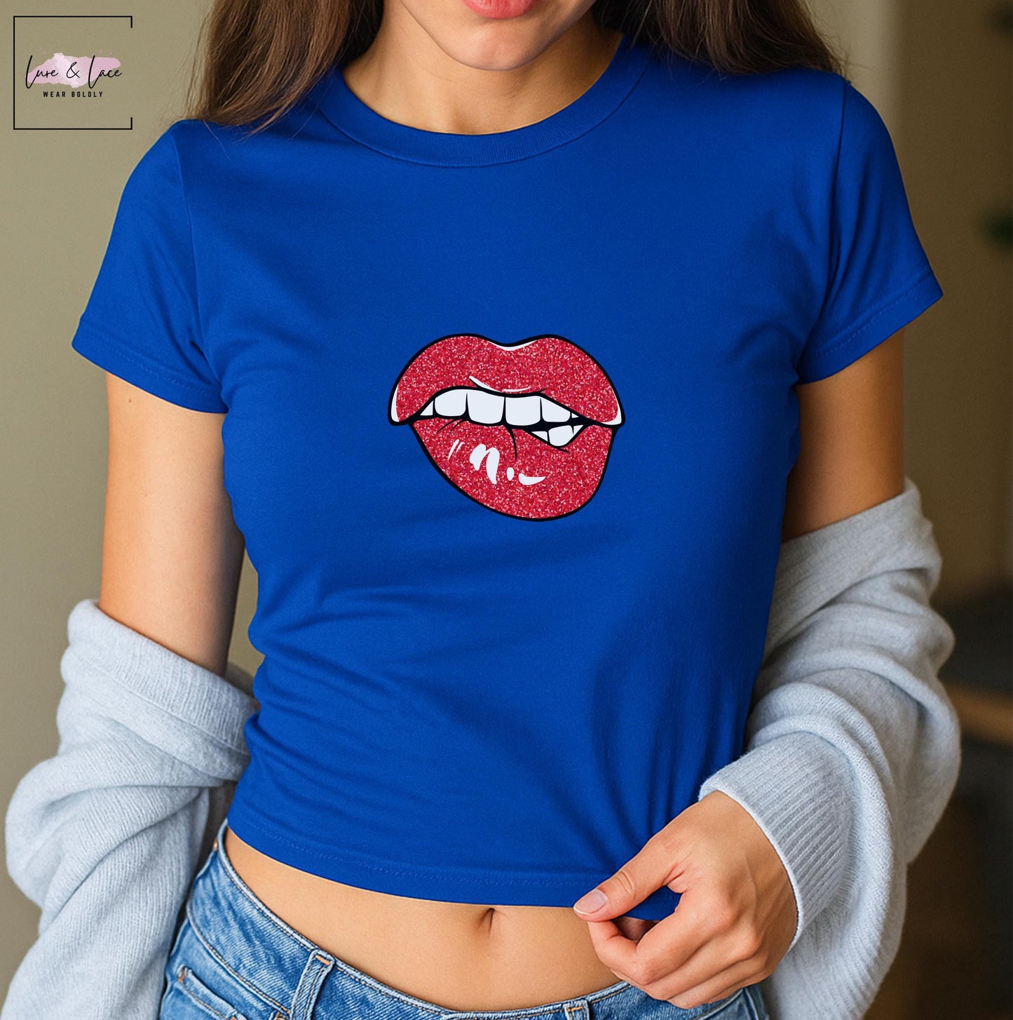 Sexy Biting Lips crop Tshirt for hot wife girlfriend, Sexy Y2K Cute baby Tee, aesthetic Gift idea for her, Naughty funny couple shirt date
