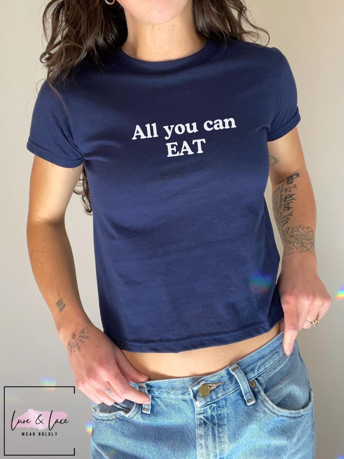 All you can EAT Y2K Sexy Cute Baby Tee Crop, Date Night Naughty Apparel