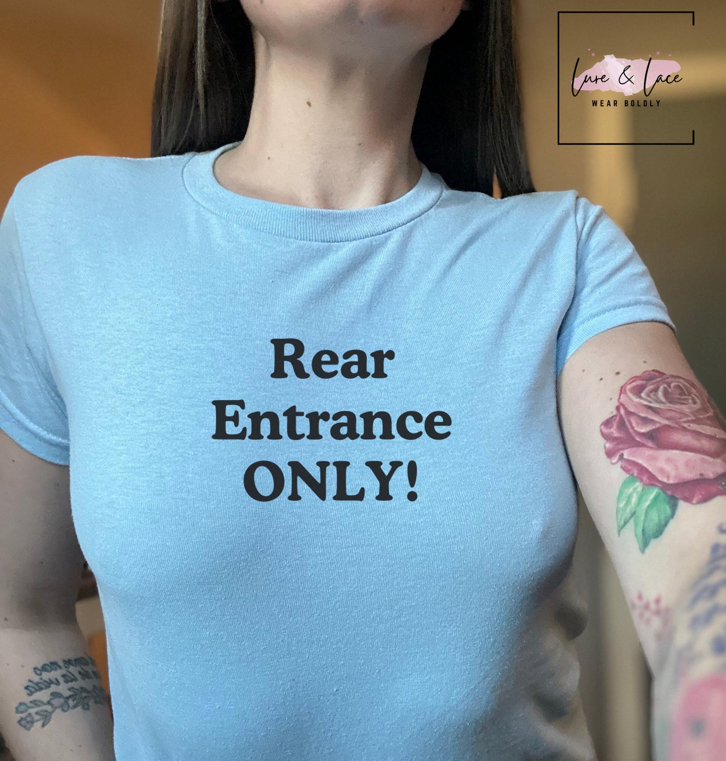 Rear Entrance ONLY! Y2K Sexy Cute Baby Tee Crop Top, I love Anal Naughty Apparel