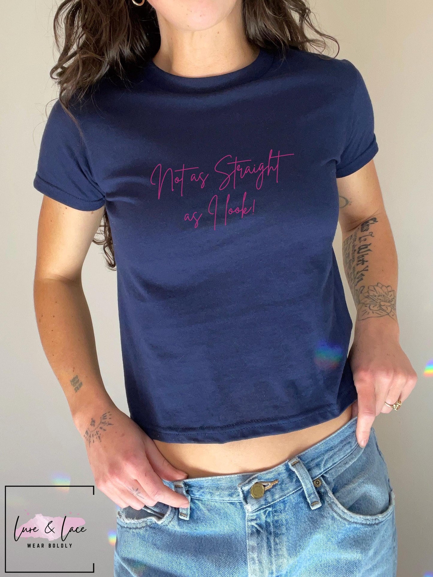 Not As Straight As I look Tshirt Sexy Y2K Cute baby Tee, LGBTQ aesthetic Gift idea for her him them, Naughty funny couple shirt, bisexual