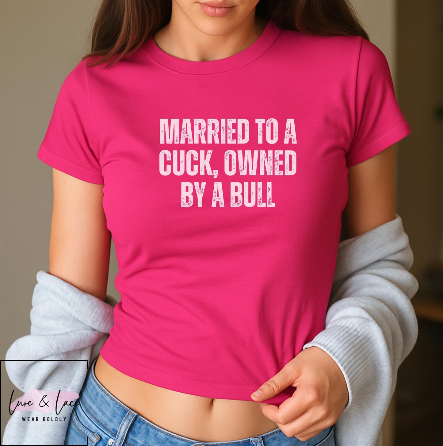 Married to a Cuck, Owned by a Bull Y2K Sexy Cute Baby Tee Crop Top, Naughty Apparel Queen of Spades Swinger