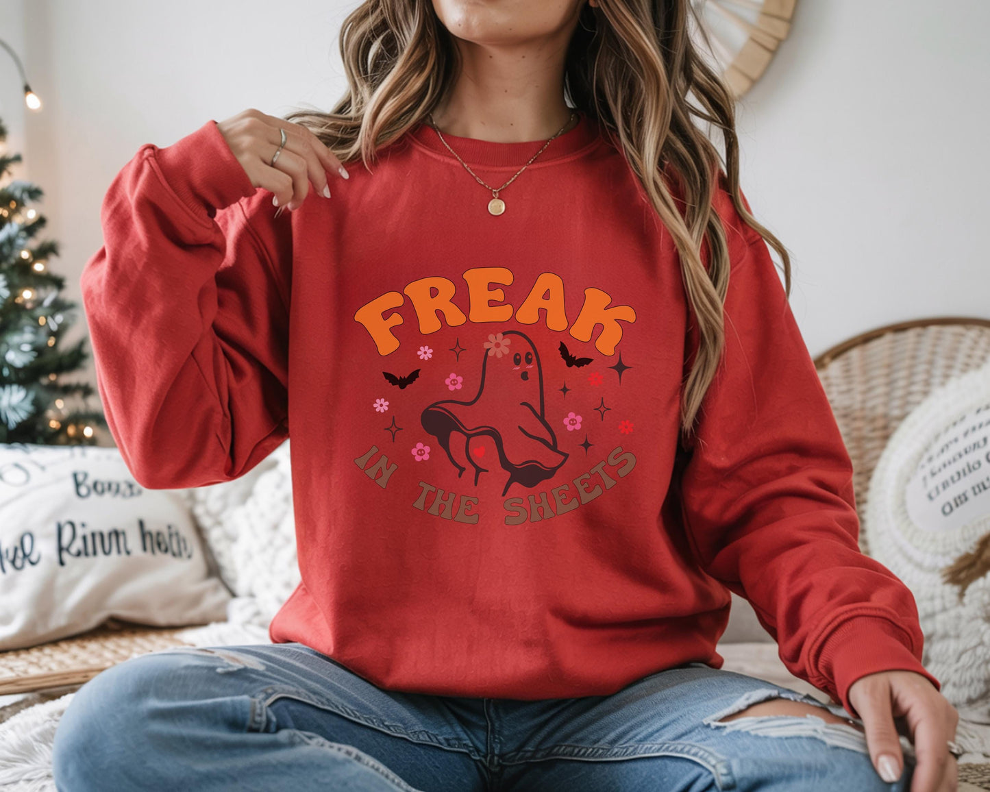Cute Freak in the sheets Halloween Sweatshirt, Sexy Sweater Funny Spooky Ghosts