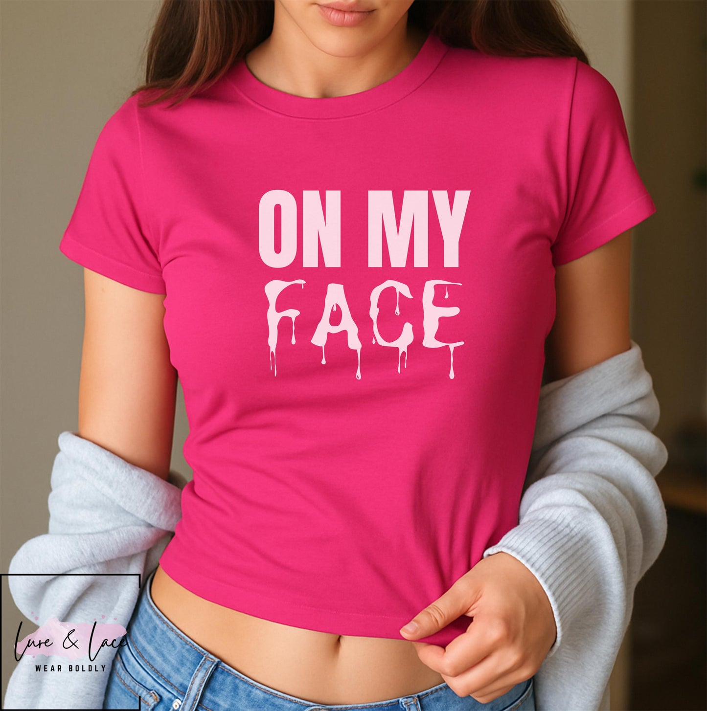 On my face Y2K Sexy Cute Baby Tee Crop Top, Cum lovers Date Night Naughty Apparel