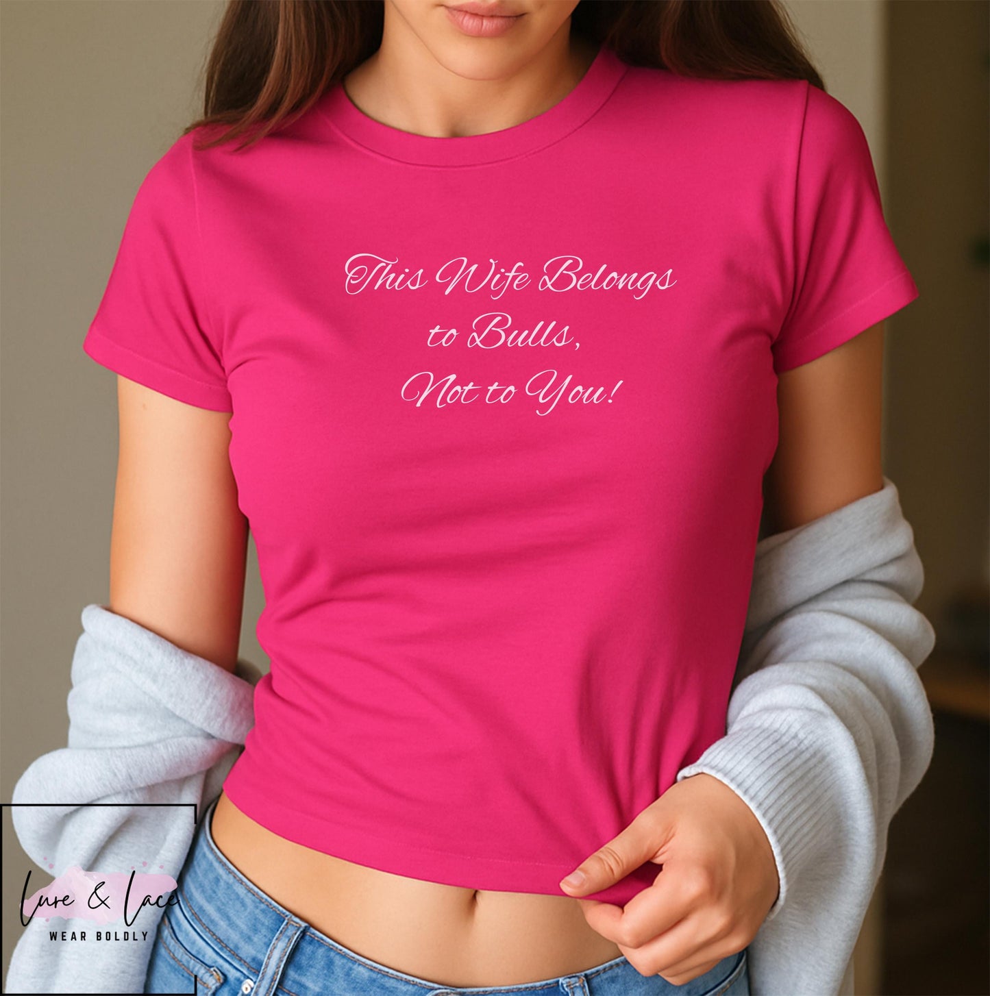 This Wife Belongs to Bulls, Not to You! Y2K Sexy Cute Baby Tee Crop Top, Naughty Apparel Queen of Spades Swinger