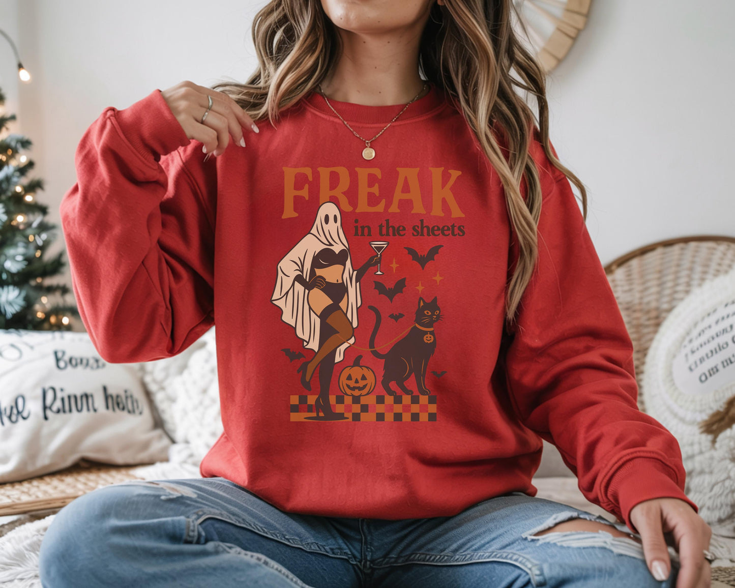 Freak in the sheets Halloween Retro Sweatshirt, Sexy Sweater Funny Spooky Ghosts