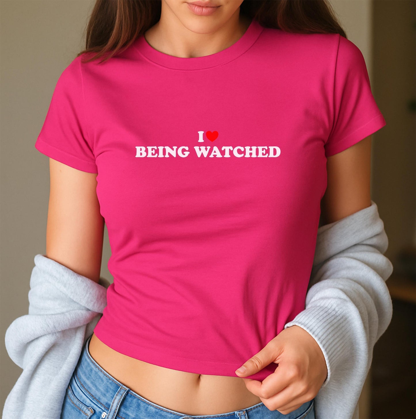 I Love Being Watched Y2K Crop Top T-Shirt, Exhibitionism Voyeur Kink Hotwife Swinger Lifestyle Sexy Bold Shirt Gift Idea for Her