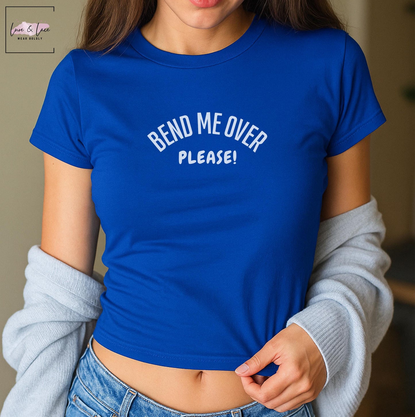 Bend Me Over Please Y2K Sexy Cute Baby Tee Crop Top, Naughty Apparel