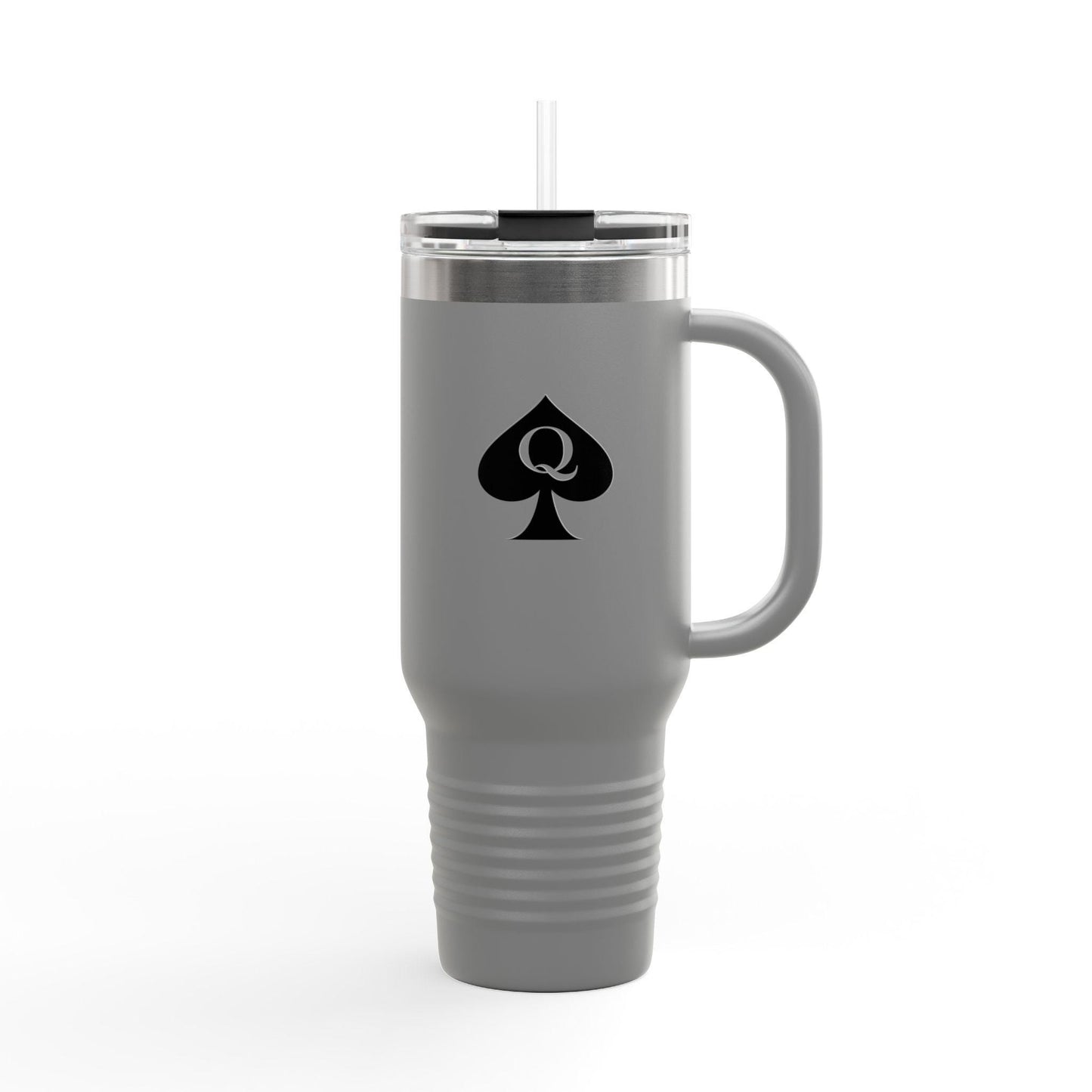 Queen of Spades Insulated Travel Mug 40oz QOS Hotwife Lifestyle Tumbler Cuck Bull Symbol Stainless Steel Straw Lid BPA Free Swinger Gift