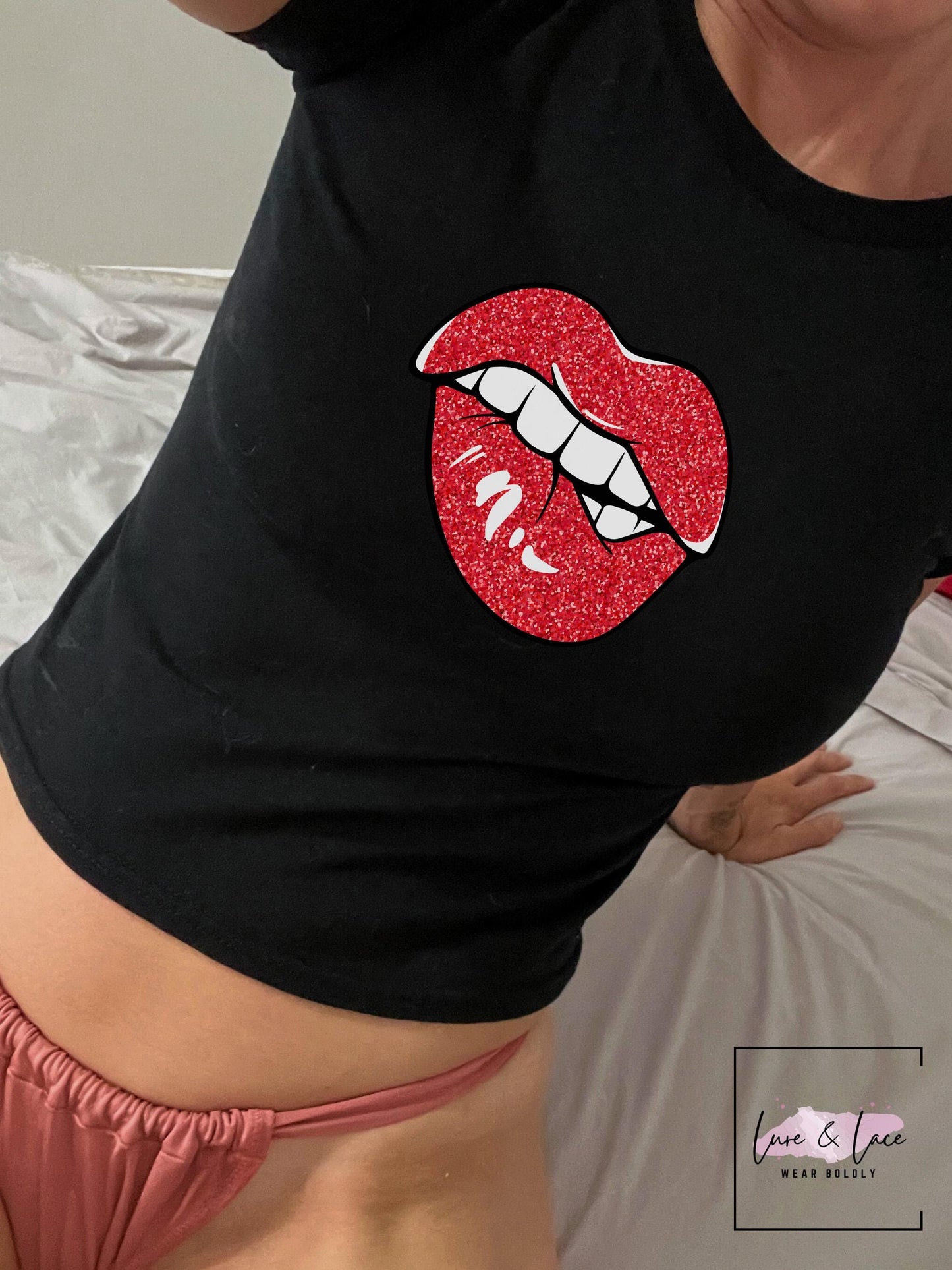 Sexy Biting Lips crop Tshirt for hot wife girlfriend, Sexy Y2K Cute baby Tee, aesthetic Gift idea for her, Naughty funny couple shirt date