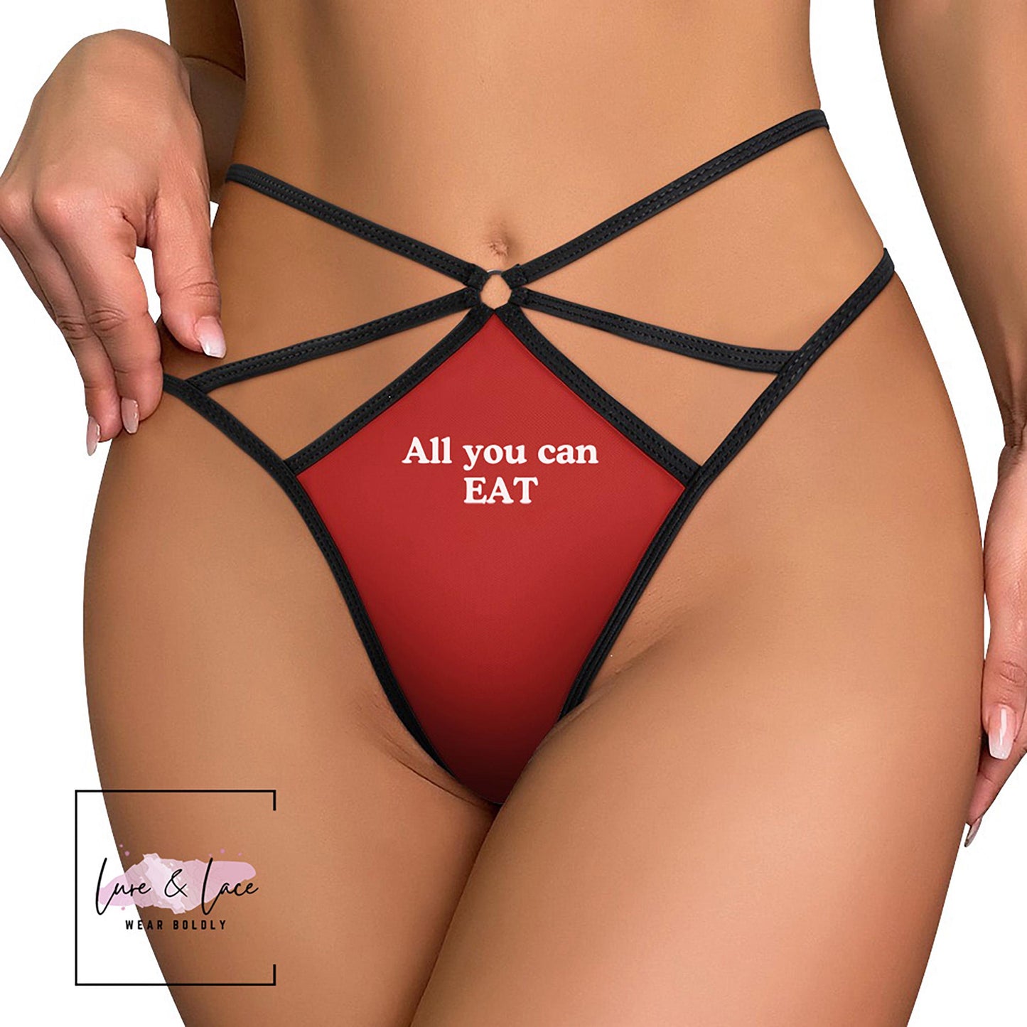 All You Can Eat Sexy Strappy Thong G-String, Oral Lovers Naughty Lingerie Panties, Date Night Underwear