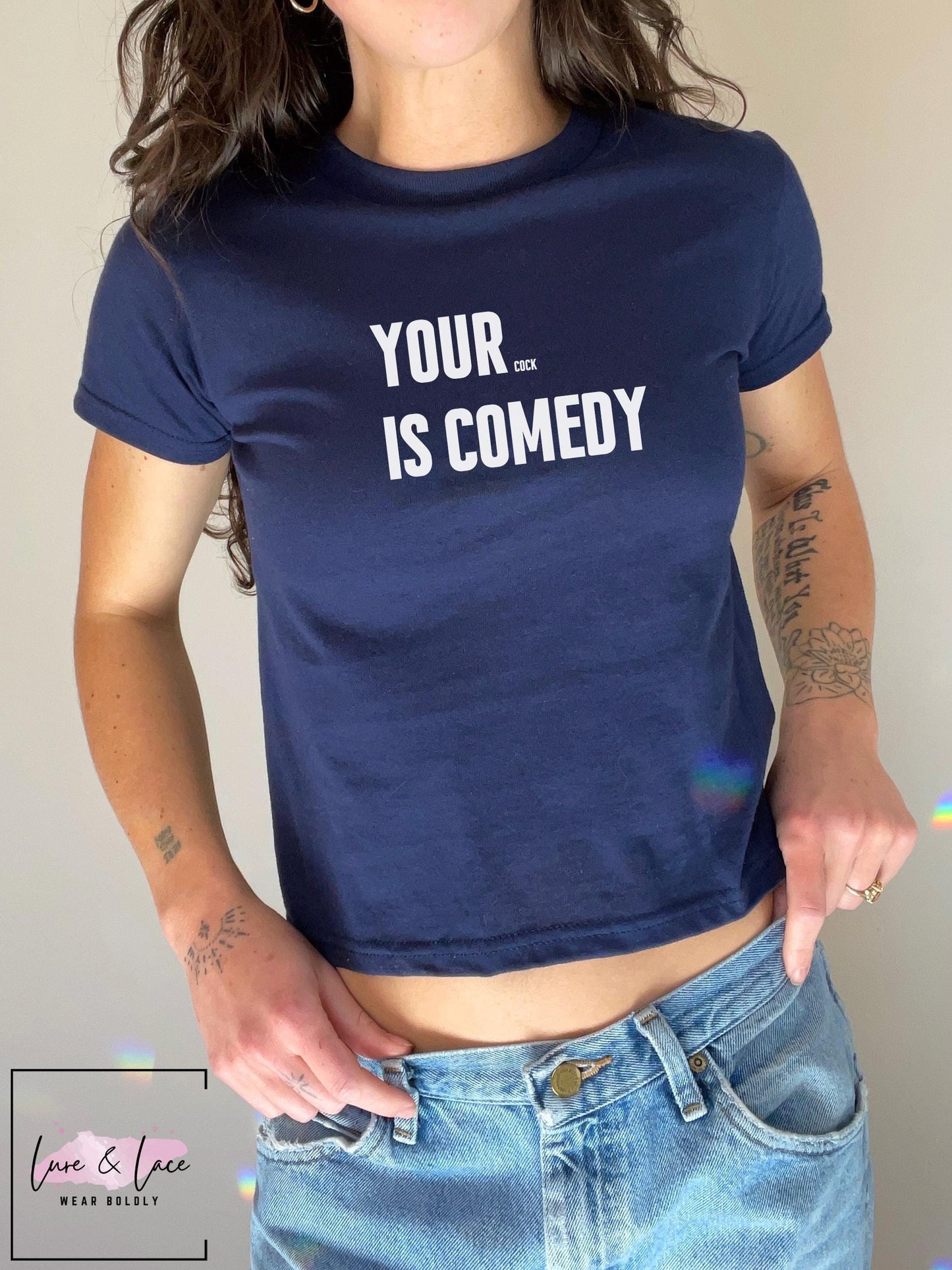 Your Cock is comedy Y2K Sexy Cute Baby Tee Crop Top, Queen of Spades, QOS Hotwife Lifestyle