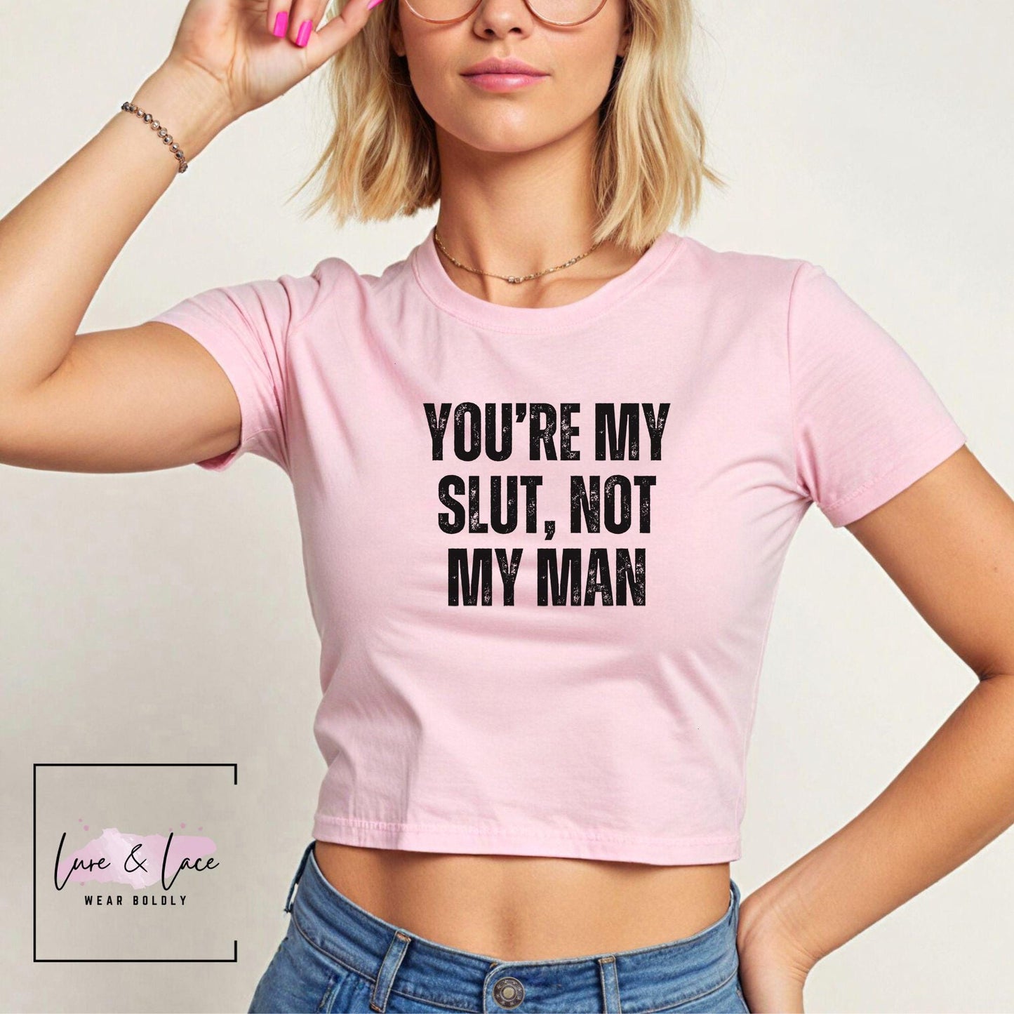 You're My Slut, Not My Man Y2K Sexy Cute Baby Tee Crop Top, Naughty Apparel Queen of Spades Swinger