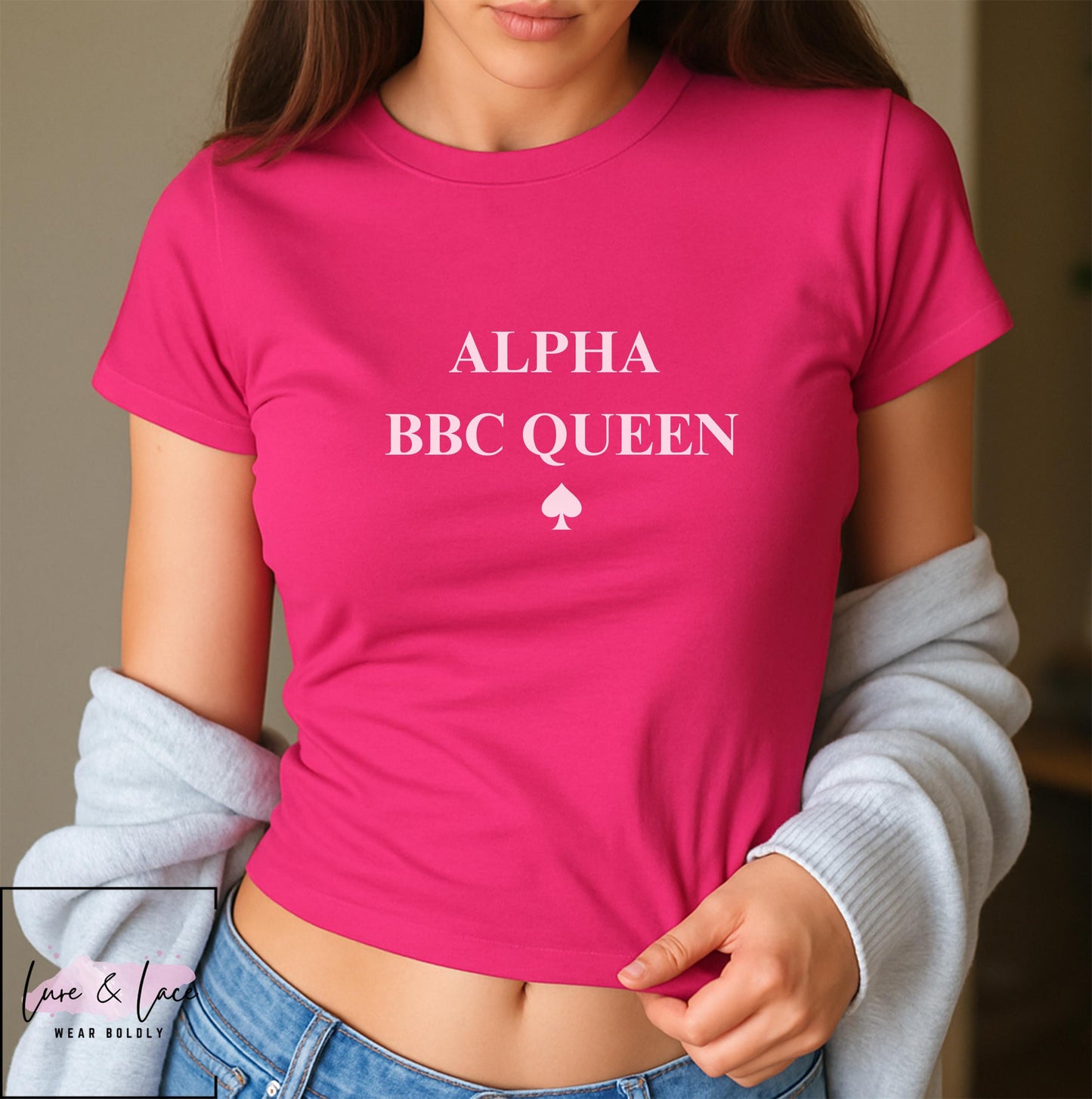 Alpha BBC Queen Y2K Sexy Cute Baby Tee Crop Top, Naughty Apparel, Swinger Queen of Spades