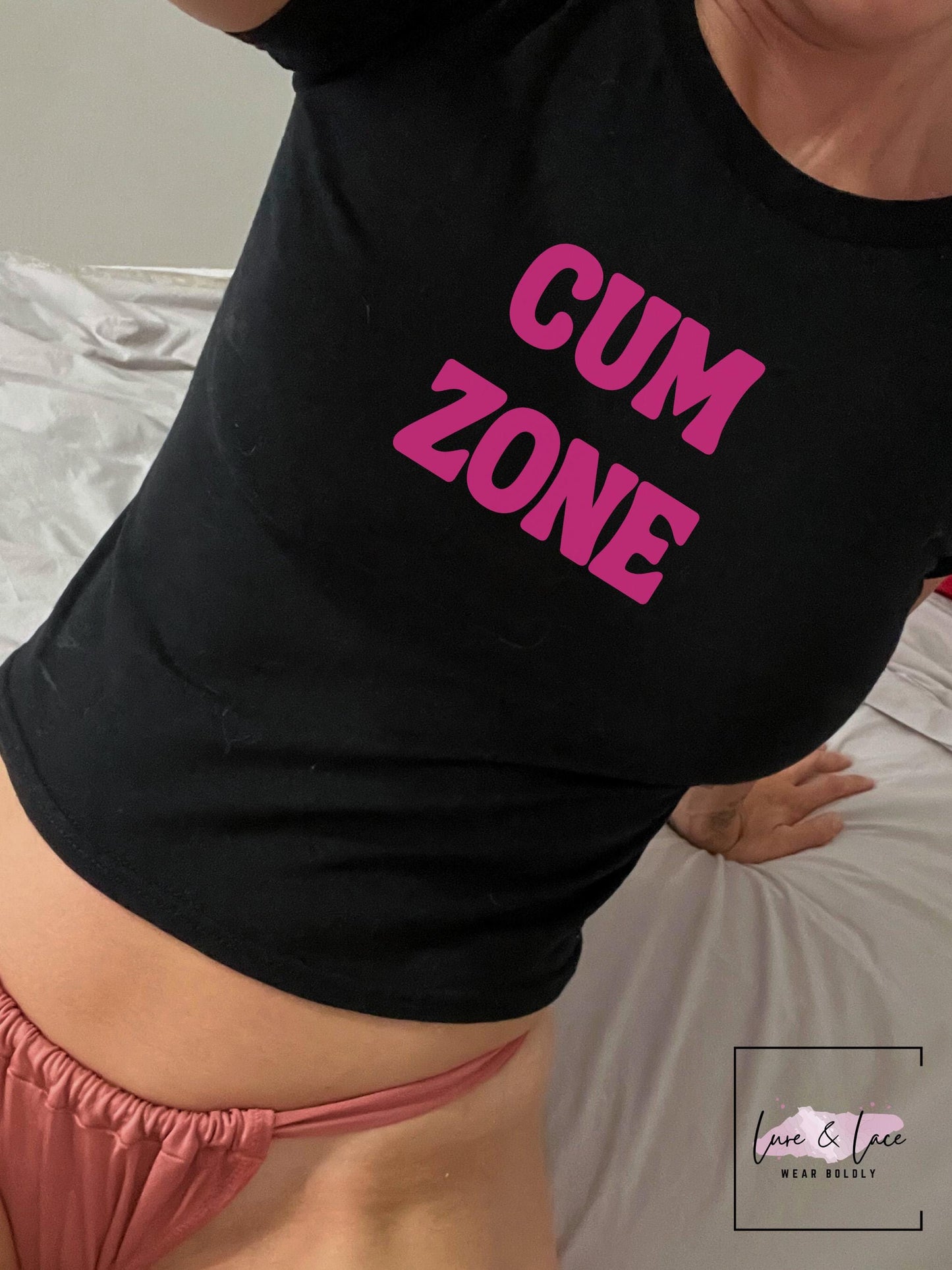 Cum Zone Tshirt Sexy Y2K Cute baby Tee, I swallow like a good girl love aesthetic Gift idea for her Naughty fun couple shirt date night idea
