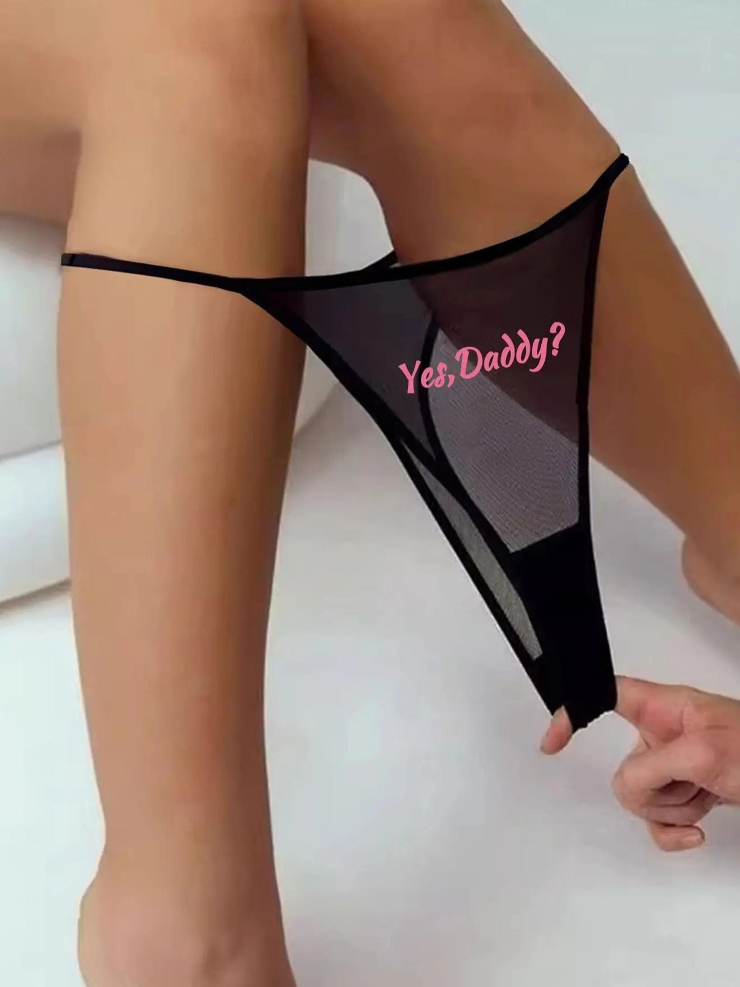 Yes Daddy Thong See through | Sexy G-String Mesh| Valentine's Gift Panty| Daddy's Girl Underwear| BDSM Roleplay underwear