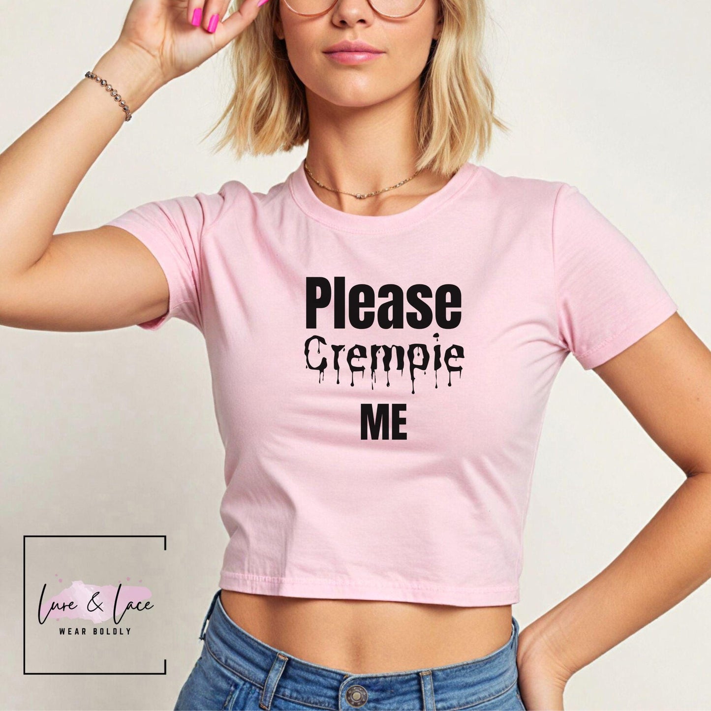 Please Creampie me Y2K Sexy Cute Baby Tee Crop Top, Date Night Naughty Apparel