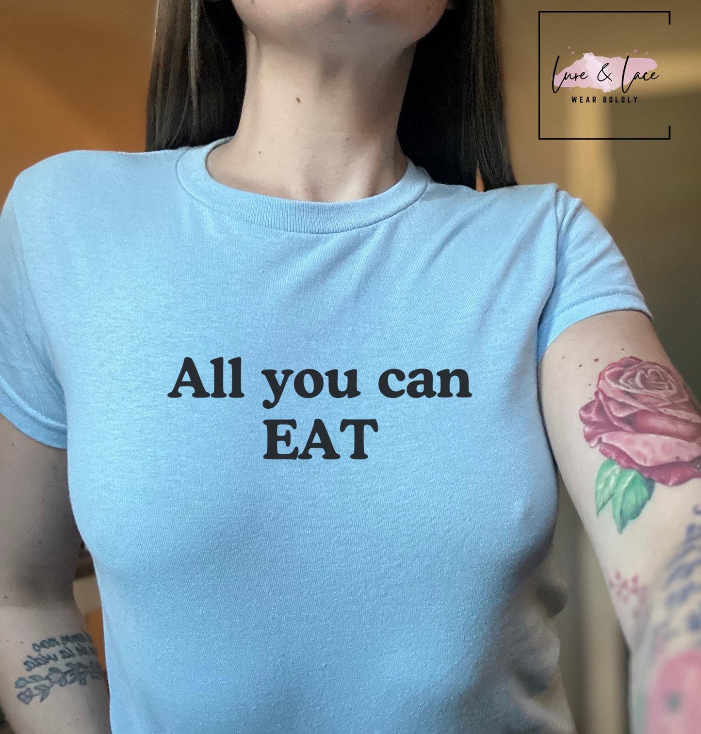 All you can EAT Y2K Sexy Cute Baby Tee Crop, Date Night Naughty Apparel