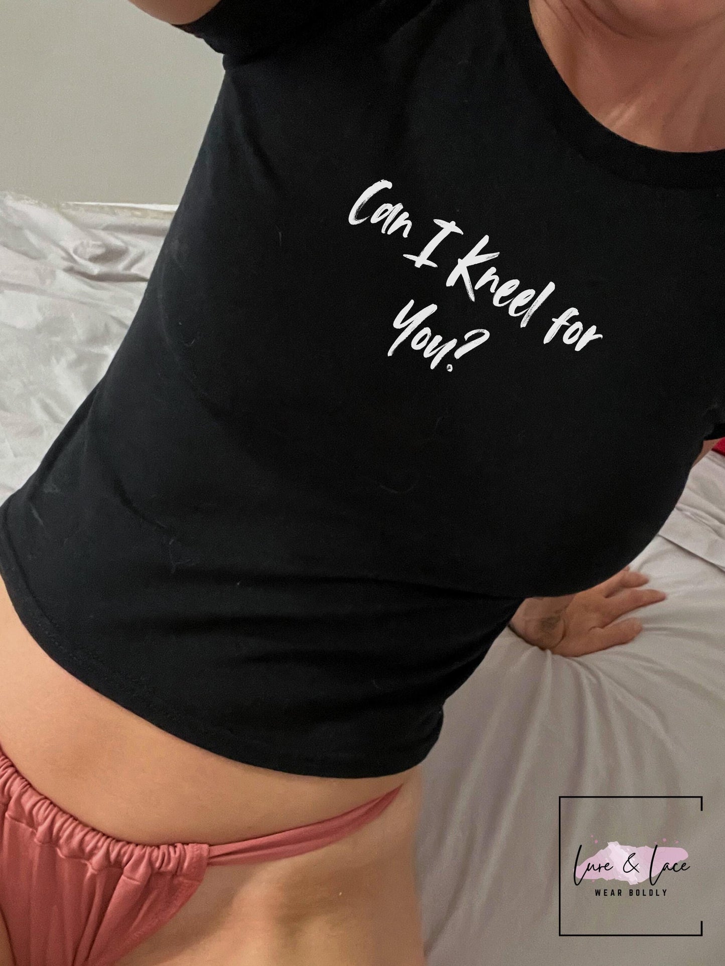 Can I Kneel for You Y2K Sexy Cute Baby Tee Crop Top, Submissive Naughty Apparel