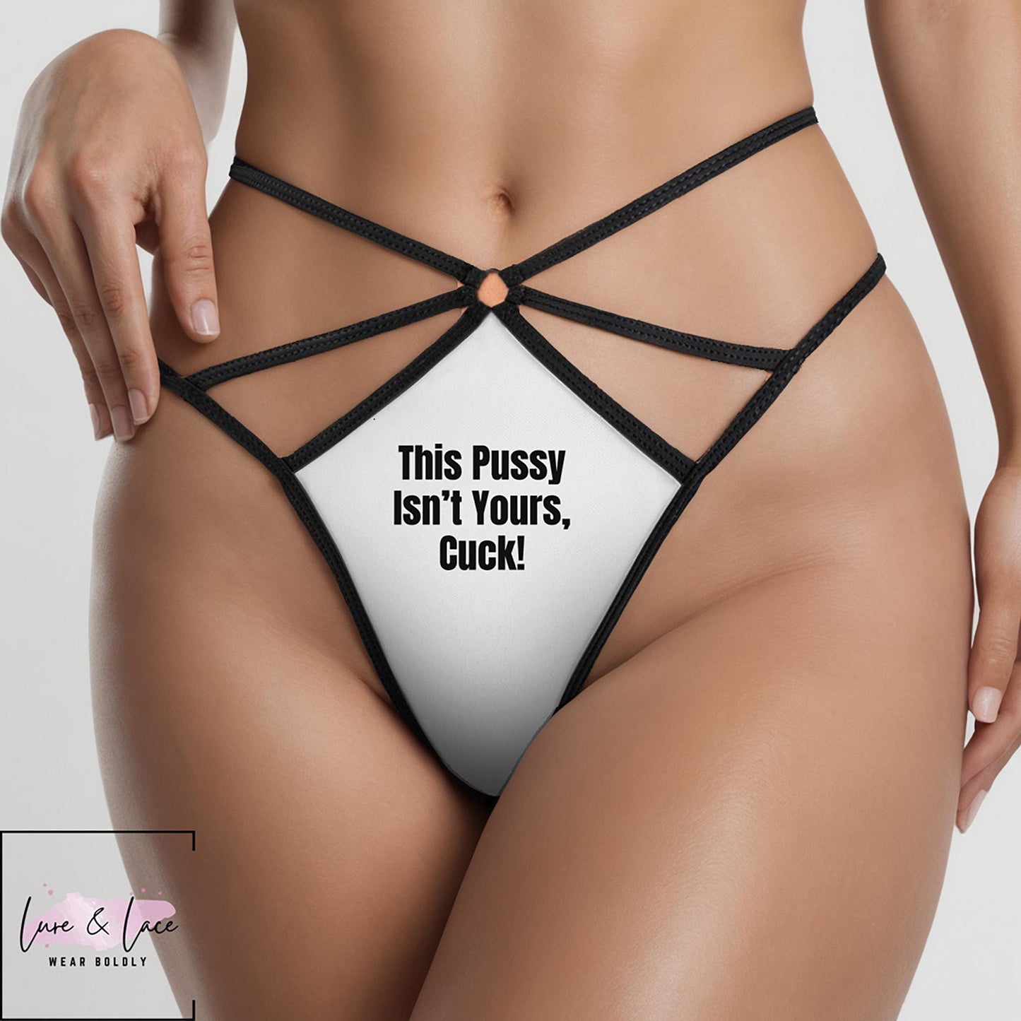 This pussy Isn't Yours Cuck Sexy Strappy Thong, QOS G-String, Naughty Lingerie Panties, Hotwife Lifestyle, Queen of Spades