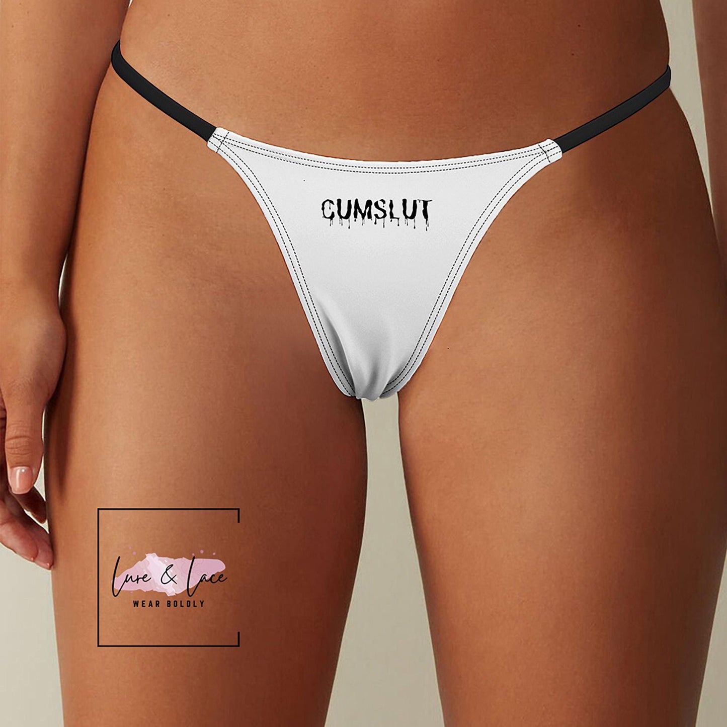 Cumslut Sexy Thong G-String, Cum Dripping Swallow Naughty Lingerie Panties, Date Night Underwear