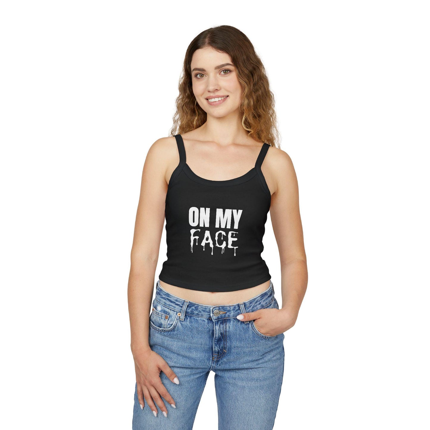 On my face Spaghetti strap crop top, Cumshot sexy Gift idea for her, wife, girlfriend, Naughty funny couple shirt, date night idea hotwife