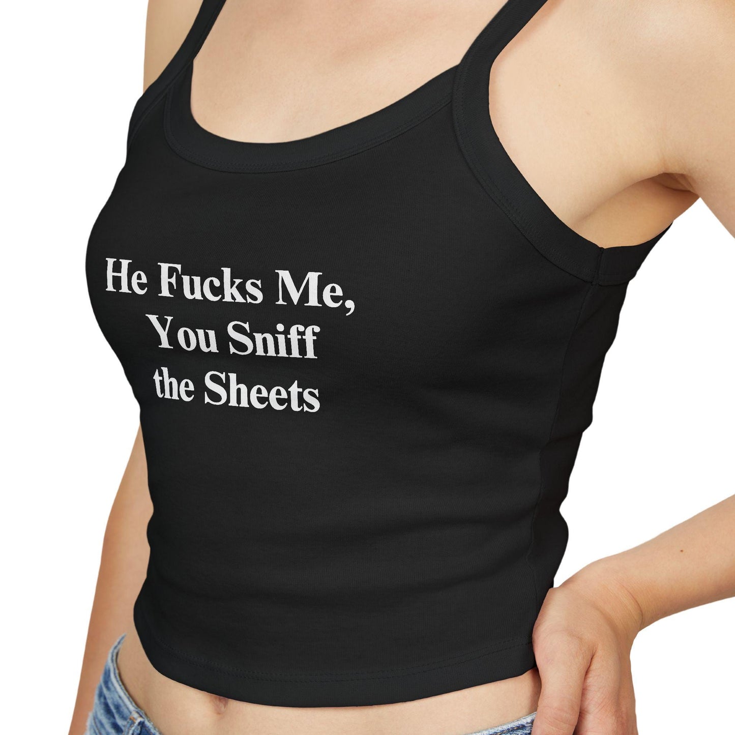 He Fucks Me, You Sniff the Sheets Spaghetti strap crop top, Hotwife lifestyle, QOS, Gift idea for her, wife, Queen of Spades, Swinger, Cuck