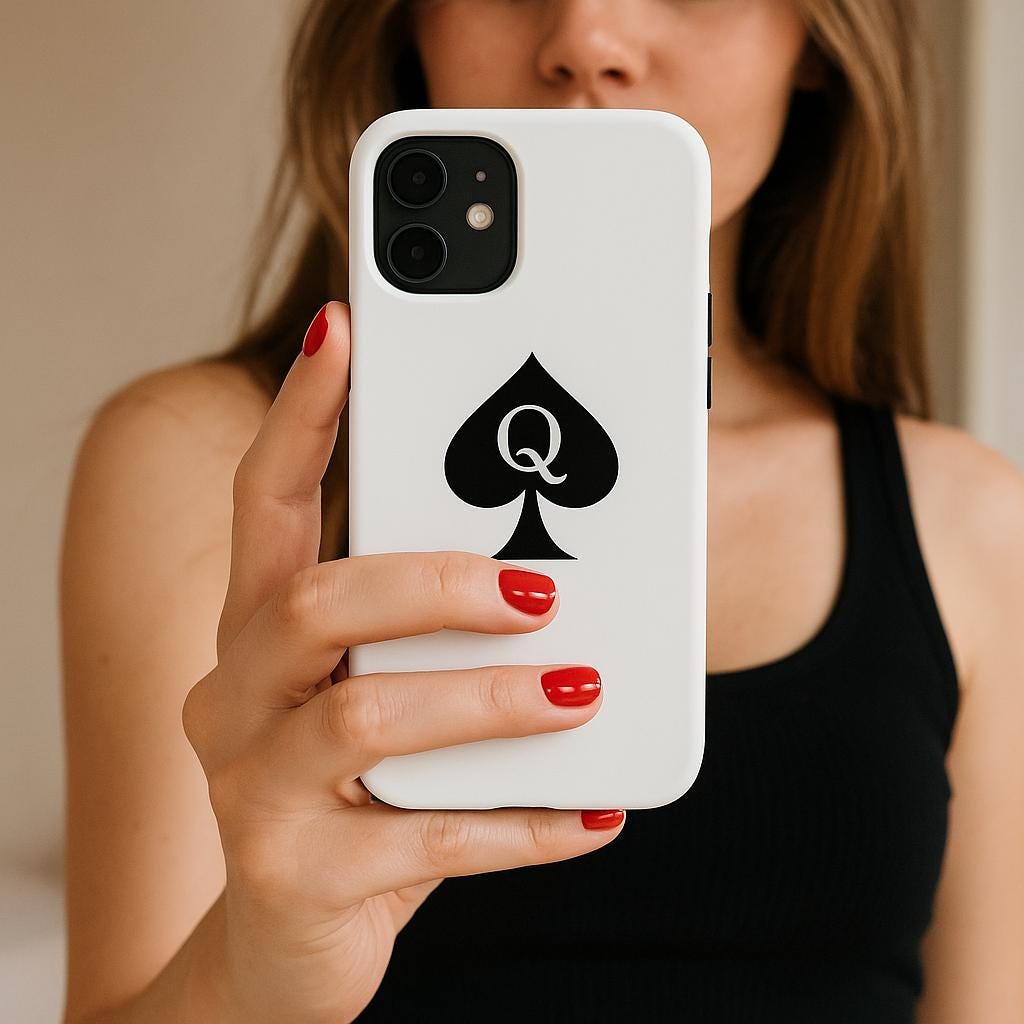 Queen of Spades Tough Phone Case, QOS Hotwife Lifestyle Cuck Bull Symbol, Glossy Protective Cover, Swinger Lifestyle Pineapple