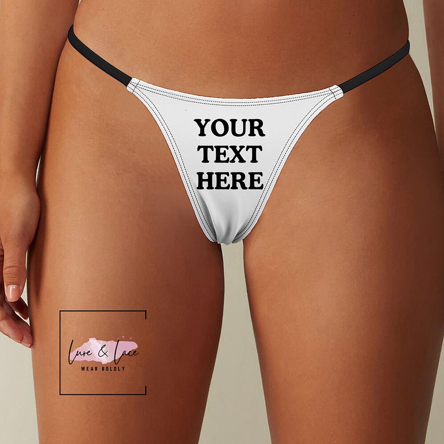Custom Text Image Sexy Thong G-String, Personalized Naughty Lingerie Panties, Date Night Underwear