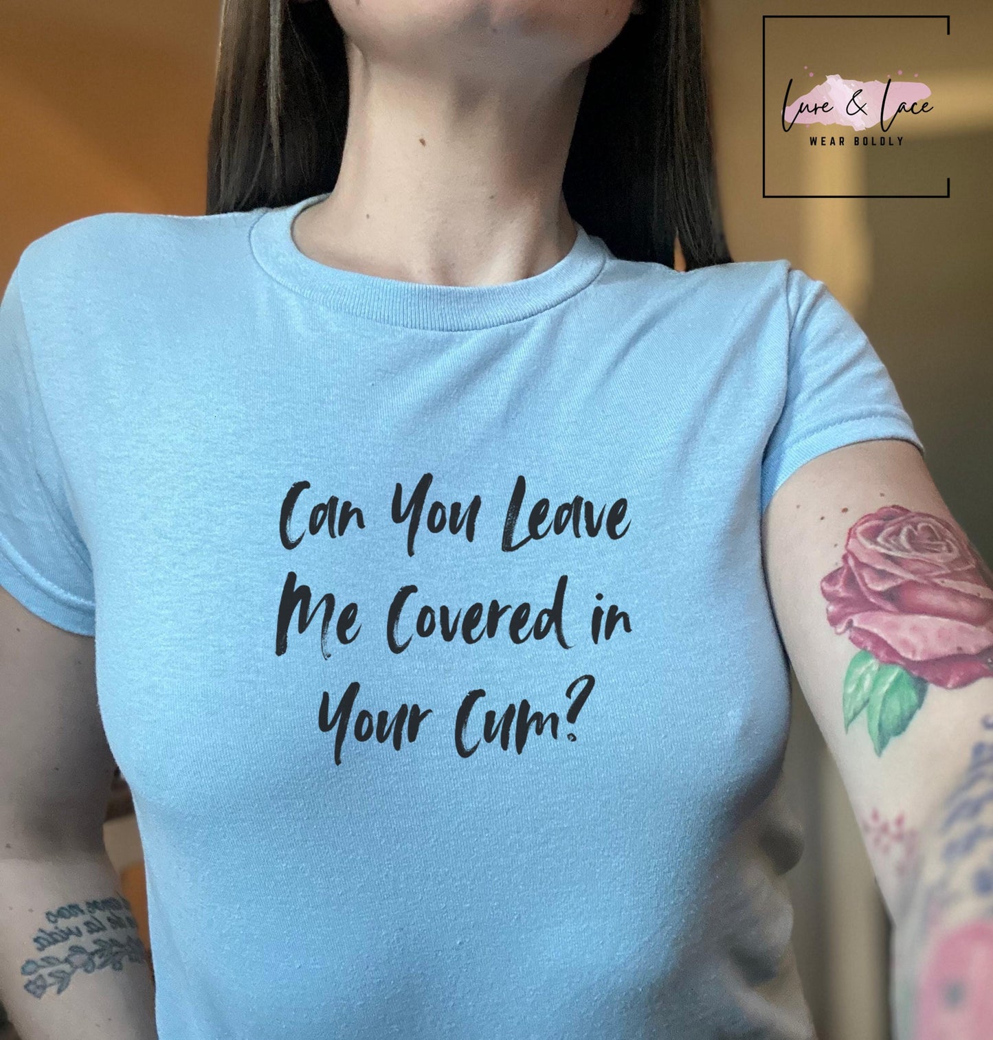Can You Leave Me Covered in Your Cum Y2K Sexy Cute Baby Tee Crop Top, Date Idea Naughty Apparel