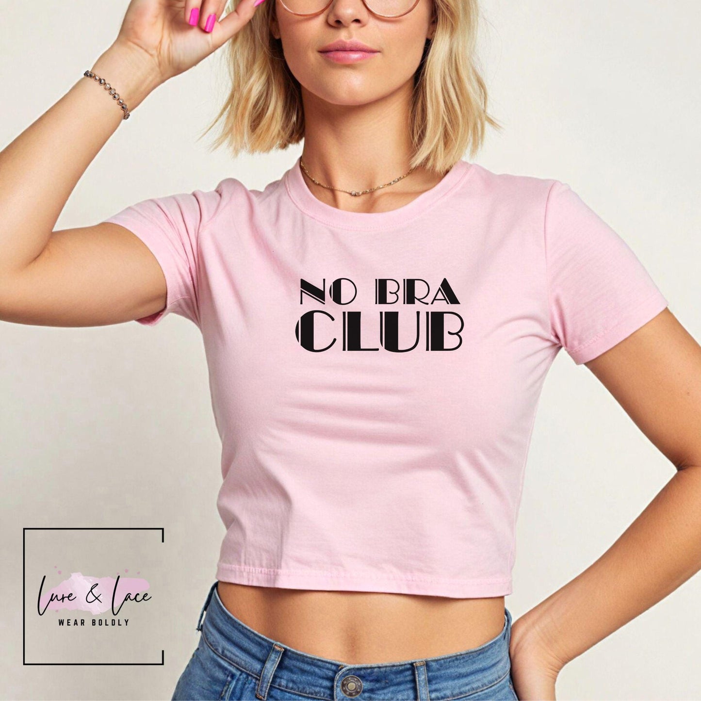 Retro No bra club vintage Y2K Sexy Cute Baby Tee Crop Top, Date Night Naughty Apparel