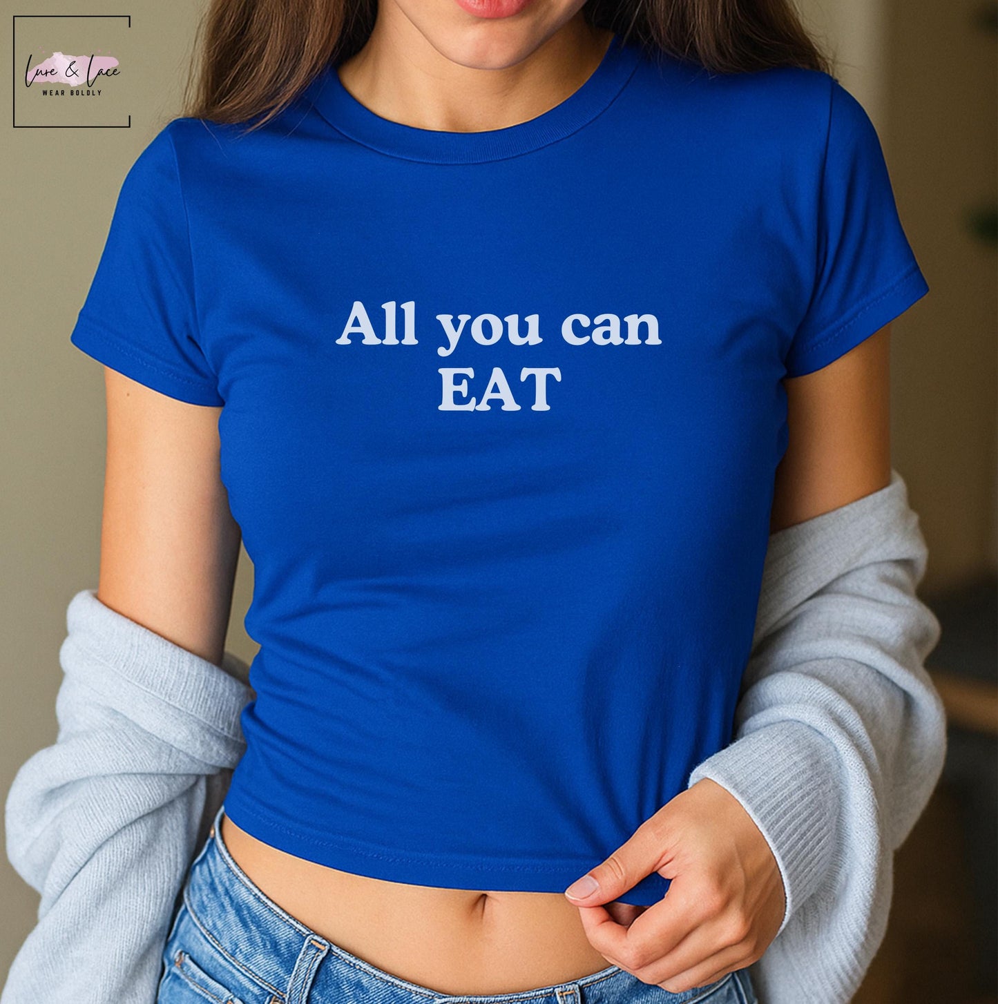 All you can EAT Y2K Sexy Cute Baby Tee Crop, Date Night Naughty Apparel