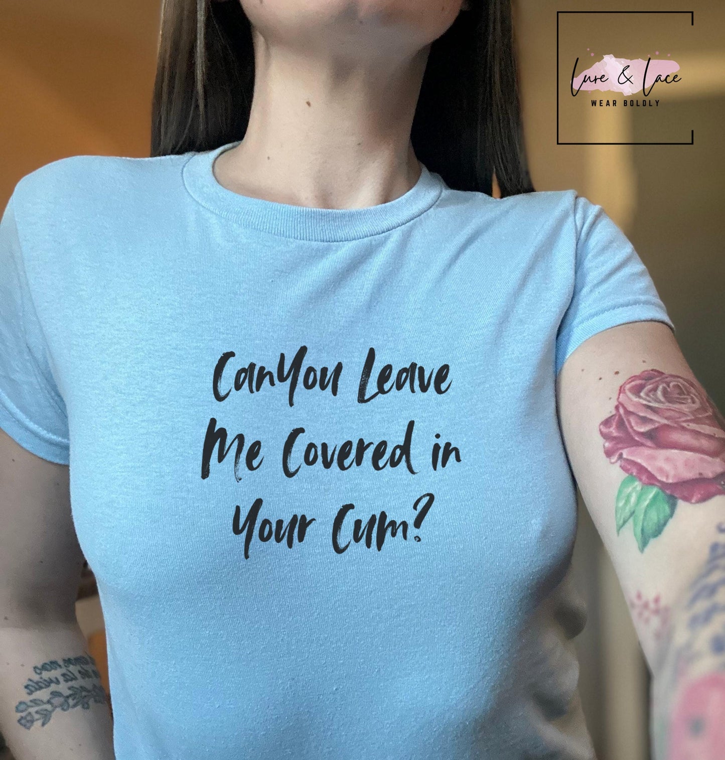 Can You Leave Me Covered in Your Cum (2) Y2K Sexy Cute Baby Tee Crop Top, Date Idea Naughty Apparel