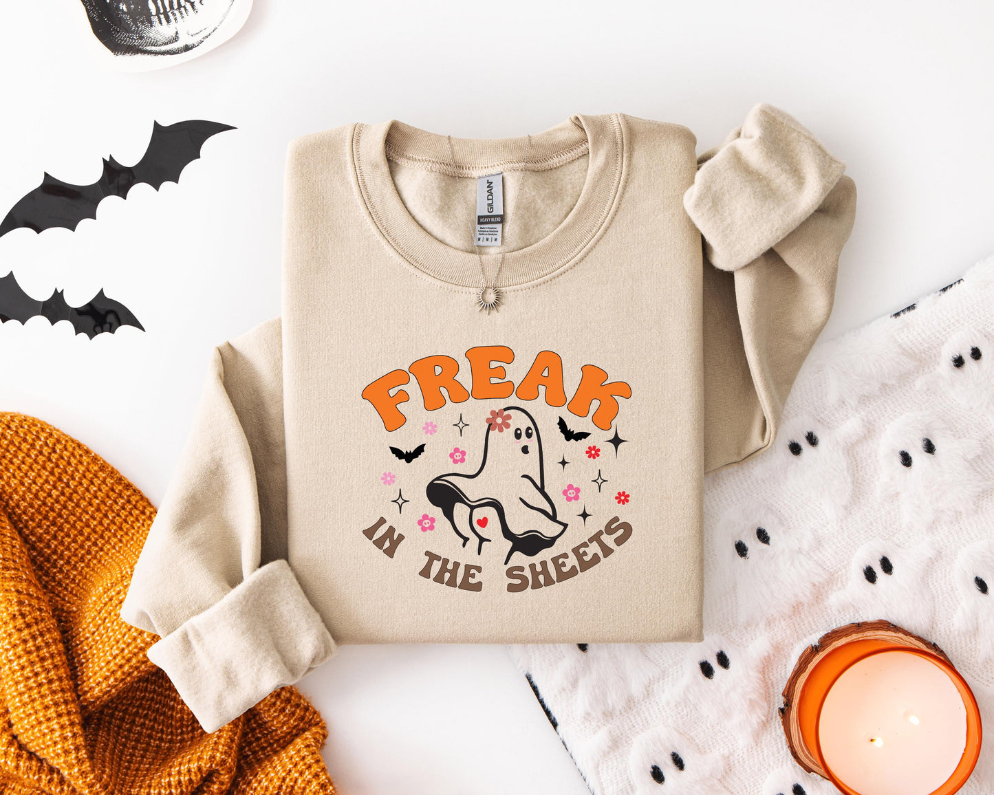 Cute Freak in the sheets Halloween Sweatshirt, Sexy Sweater Funny Spooky Ghosts