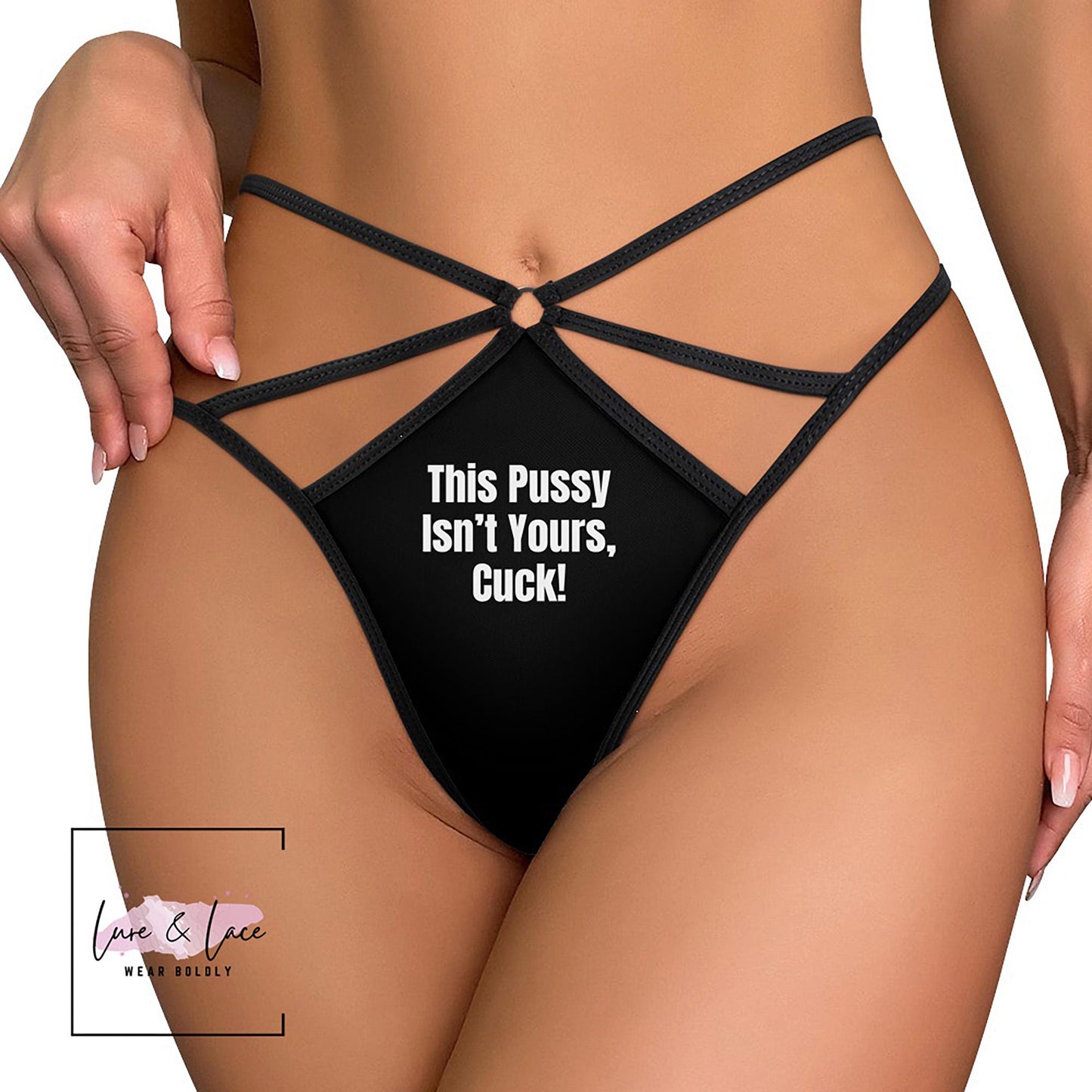 This pussy Isn't Yours Cuck Sexy Strappy Thong, QOS G-String, Naughty Lingerie Panties, Hotwife Lifestyle, Queen of Spades