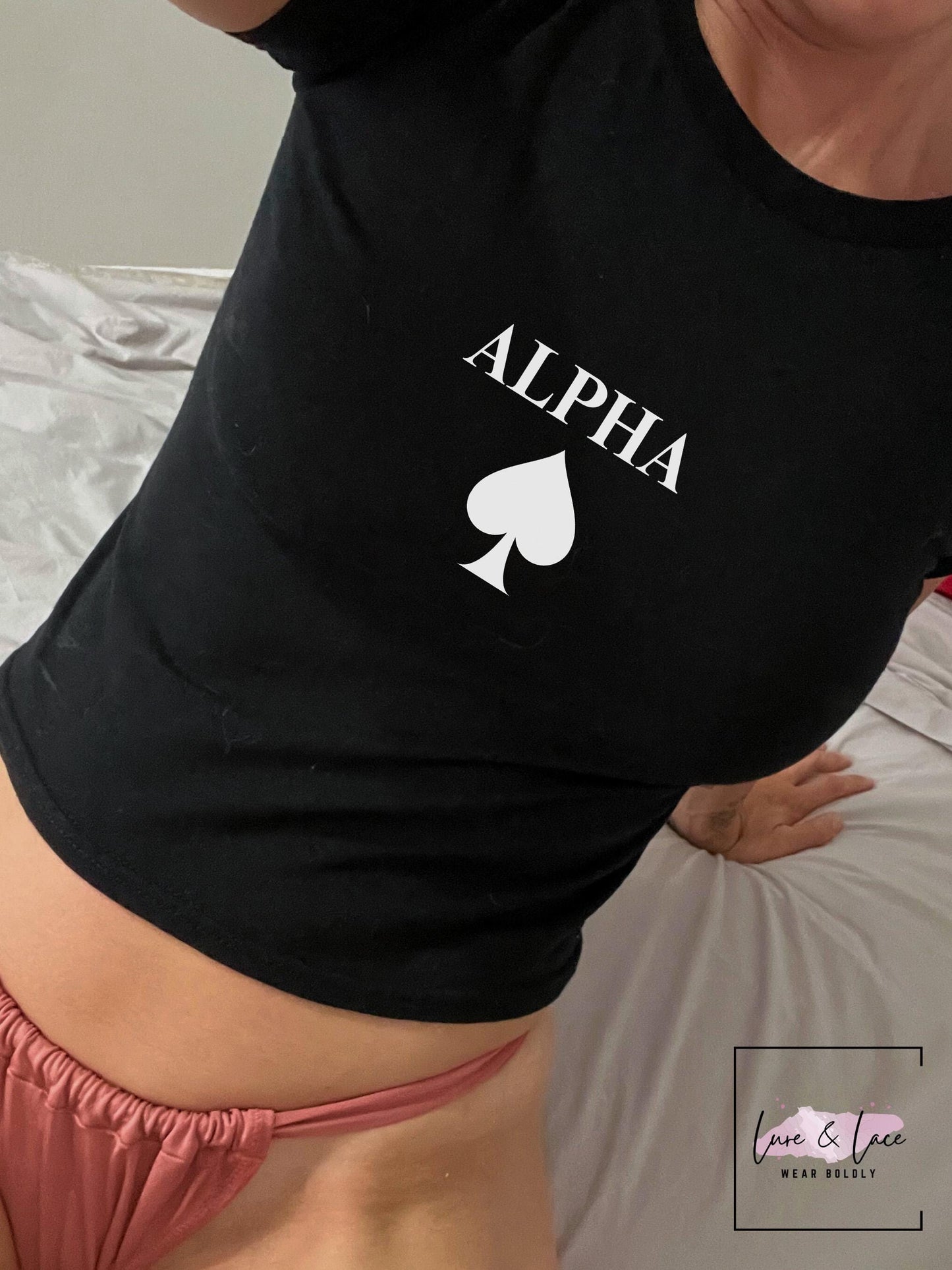 ALPHA QOS Y2K Sexy Cute Baby Tee Crop Top, Naughty Apparel, Swinger Queen of Spades