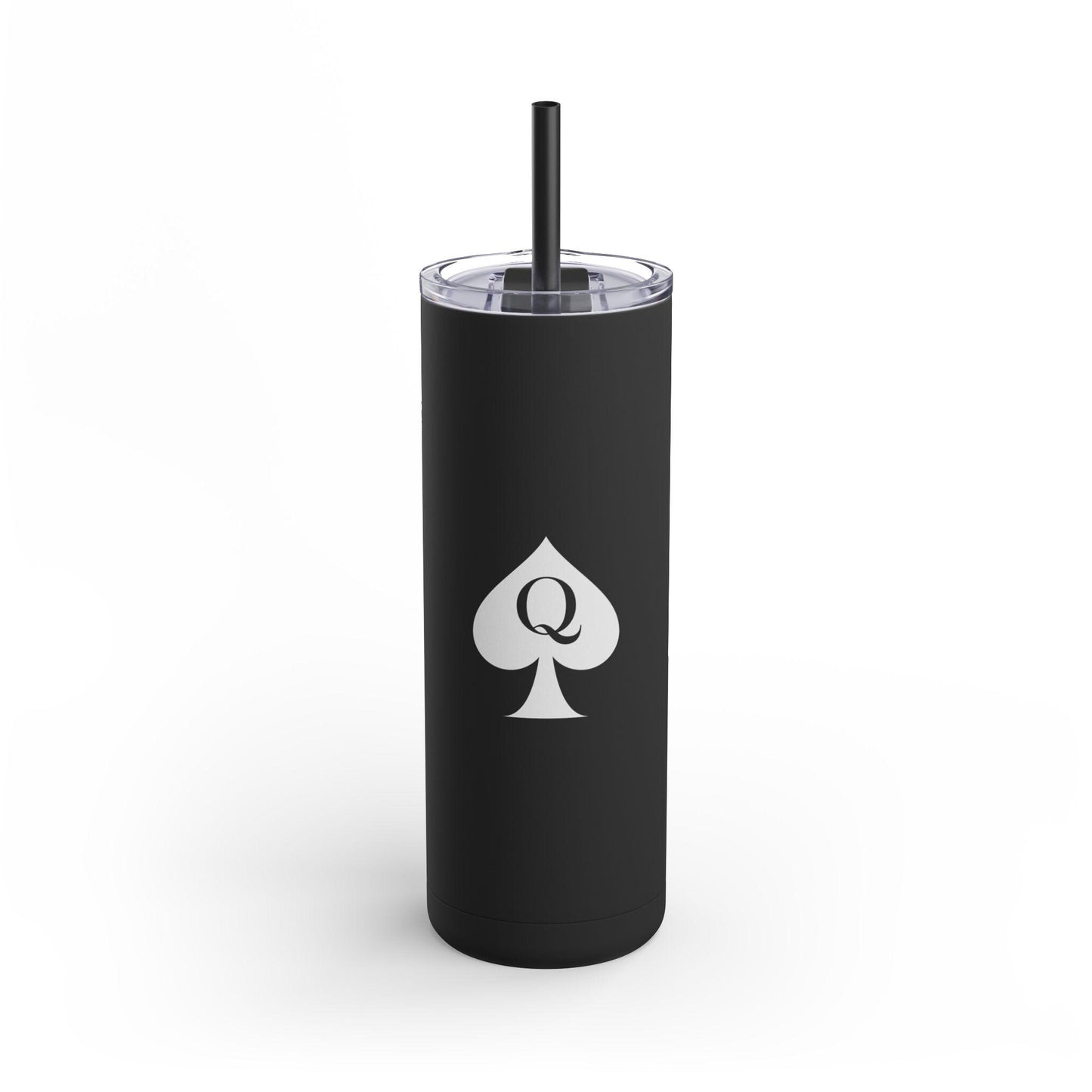 Queen of Spades Skinny Matte Tumbler 20oz QOS Hotwife Lifestyle Cuck Bull Stainless Steel Cup with Straw BPA Free Insulated Swinger Gift