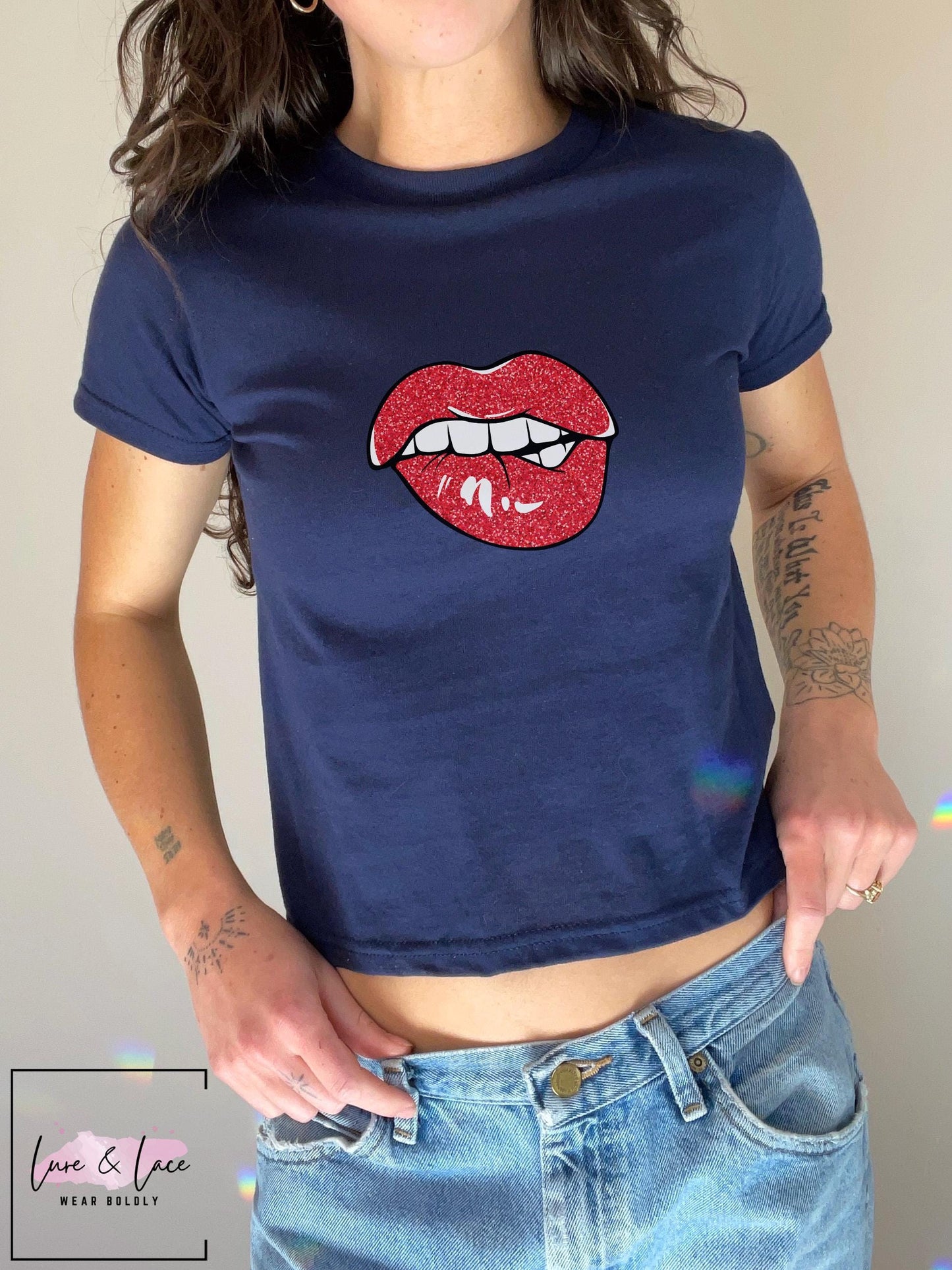 Sexy Biting Lips crop Tshirt for hot wife girlfriend, Sexy Y2K Cute baby Tee, aesthetic Gift idea for her, Naughty funny couple shirt date
