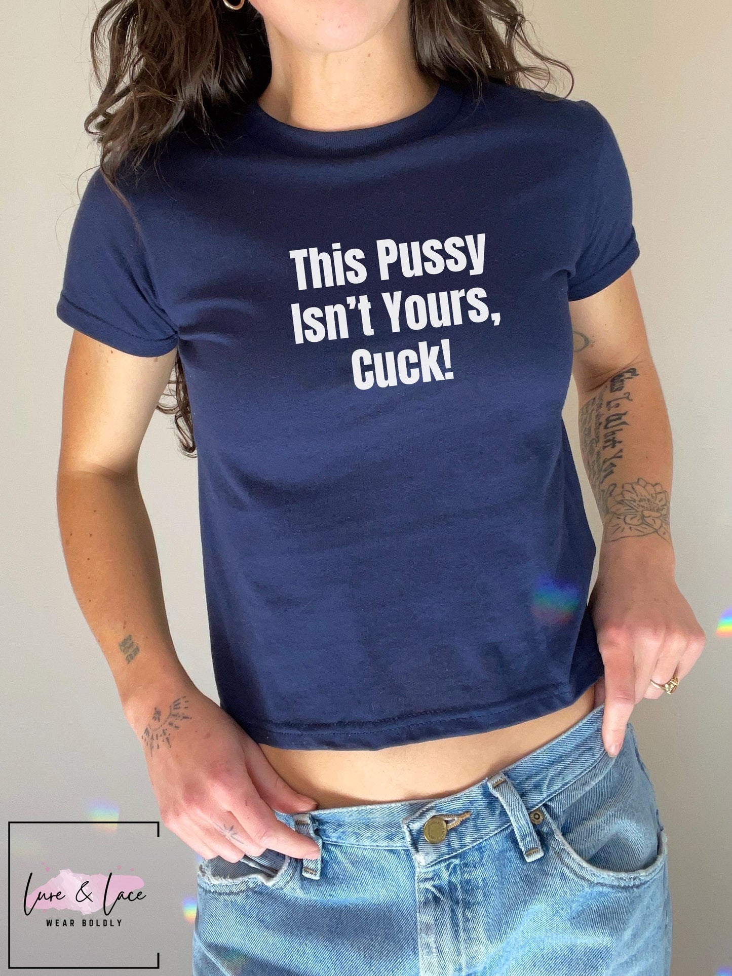 This Pussy Isn't Yours, Cuck! Y2K Sexy Cute Baby Tee Crop Top, Naughty Apparel Queen of Spades Swinger