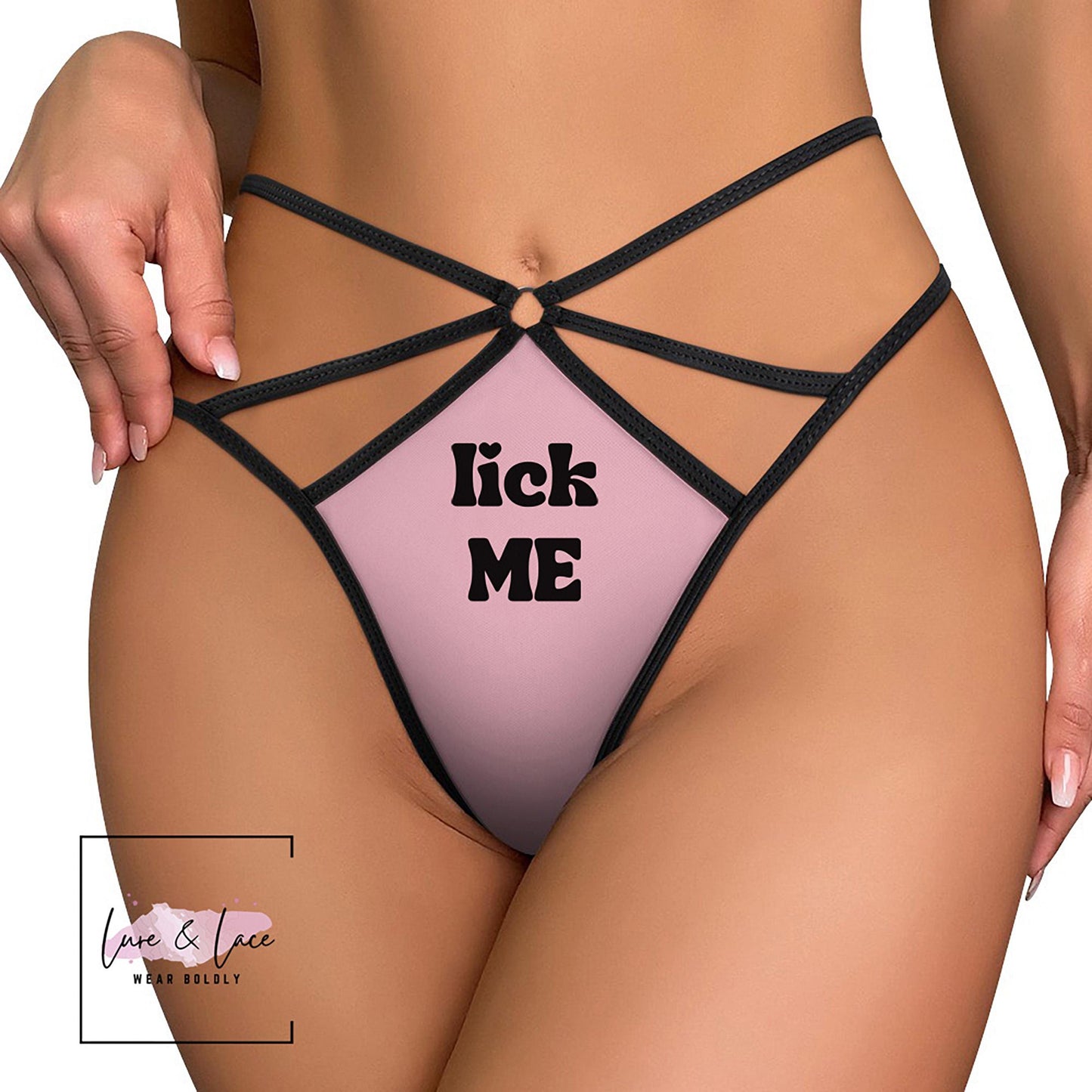 Lick me Sexy Strappy Thong G-String, Oral Lovers Naughty Lingerie Panties, Date Night Underwear