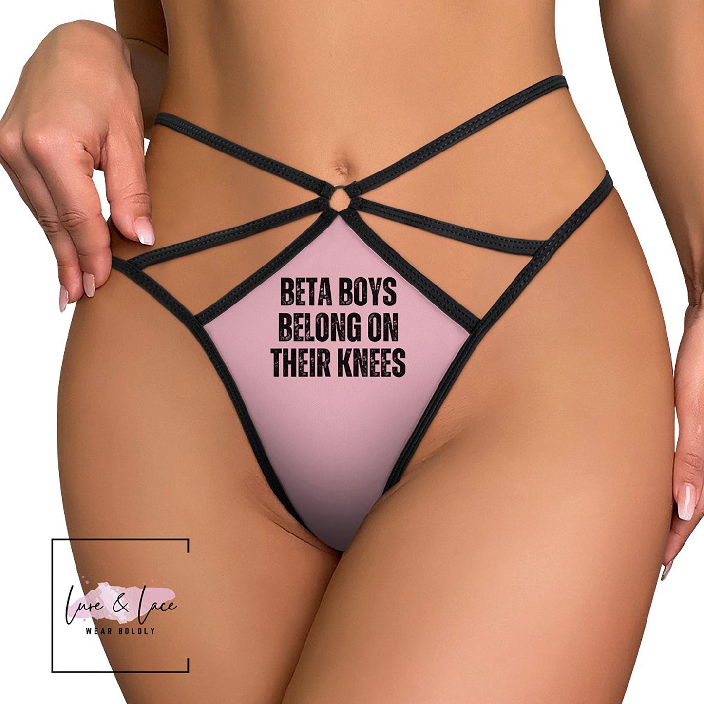 BETA Boys Belong ON THEIR Knees Sexy Strappy Thong, Domme G-String, Naughty Lingerie Panties, Hotwife Lifestyle, Queen of Spades