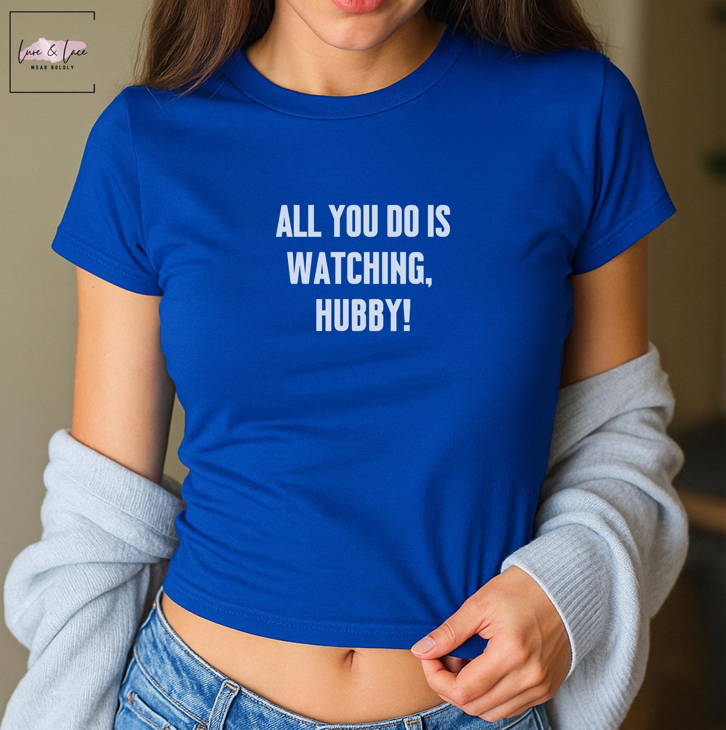 All You Do Is Watching, Hubby! Y2K Sexy Cute Baby Tee Crop Top, Swinger Queen of Spades