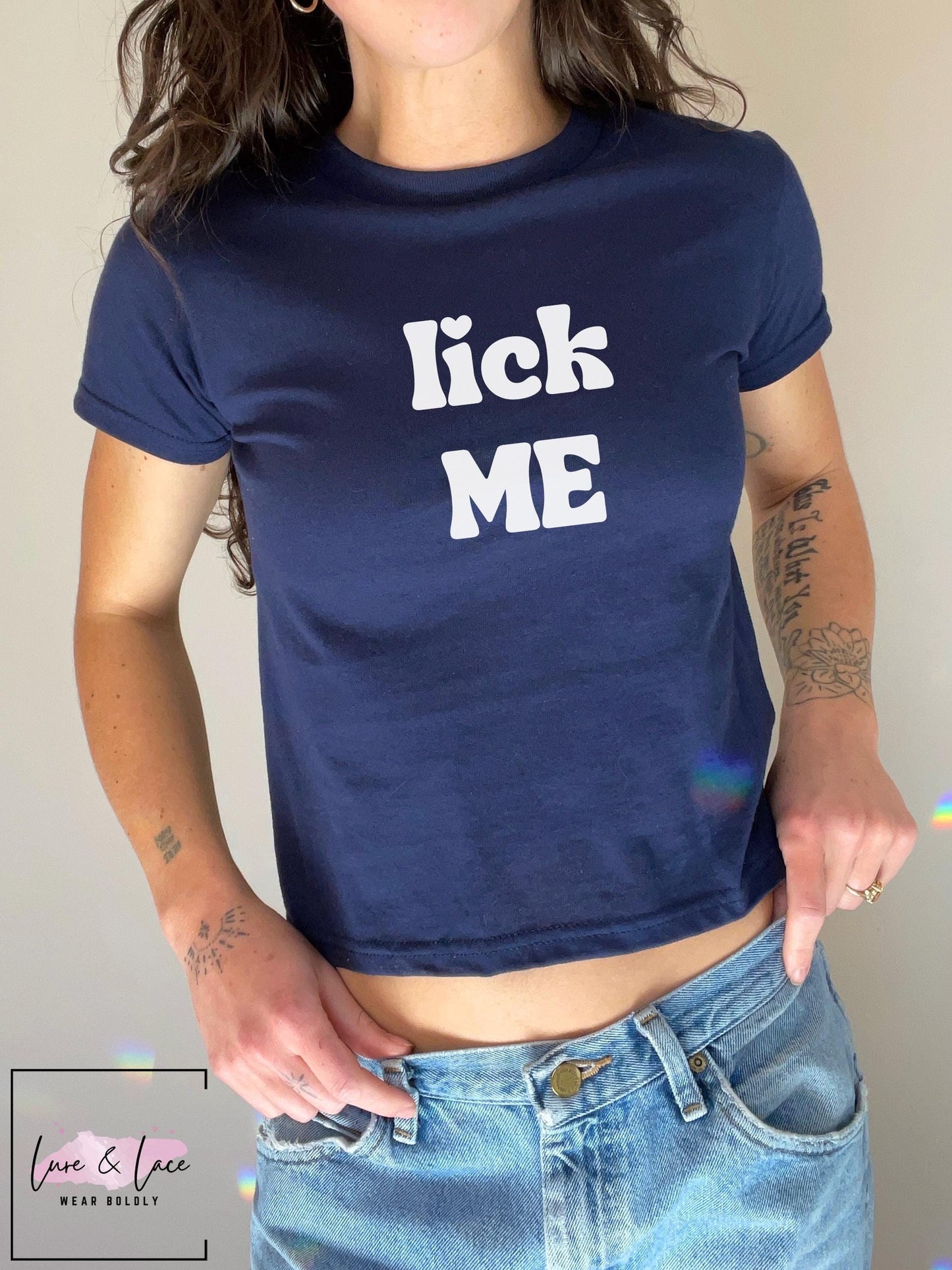 Lick Me Y2K Sexy Cute Baby Tee Crop Top, Date Night Naughty Apparel