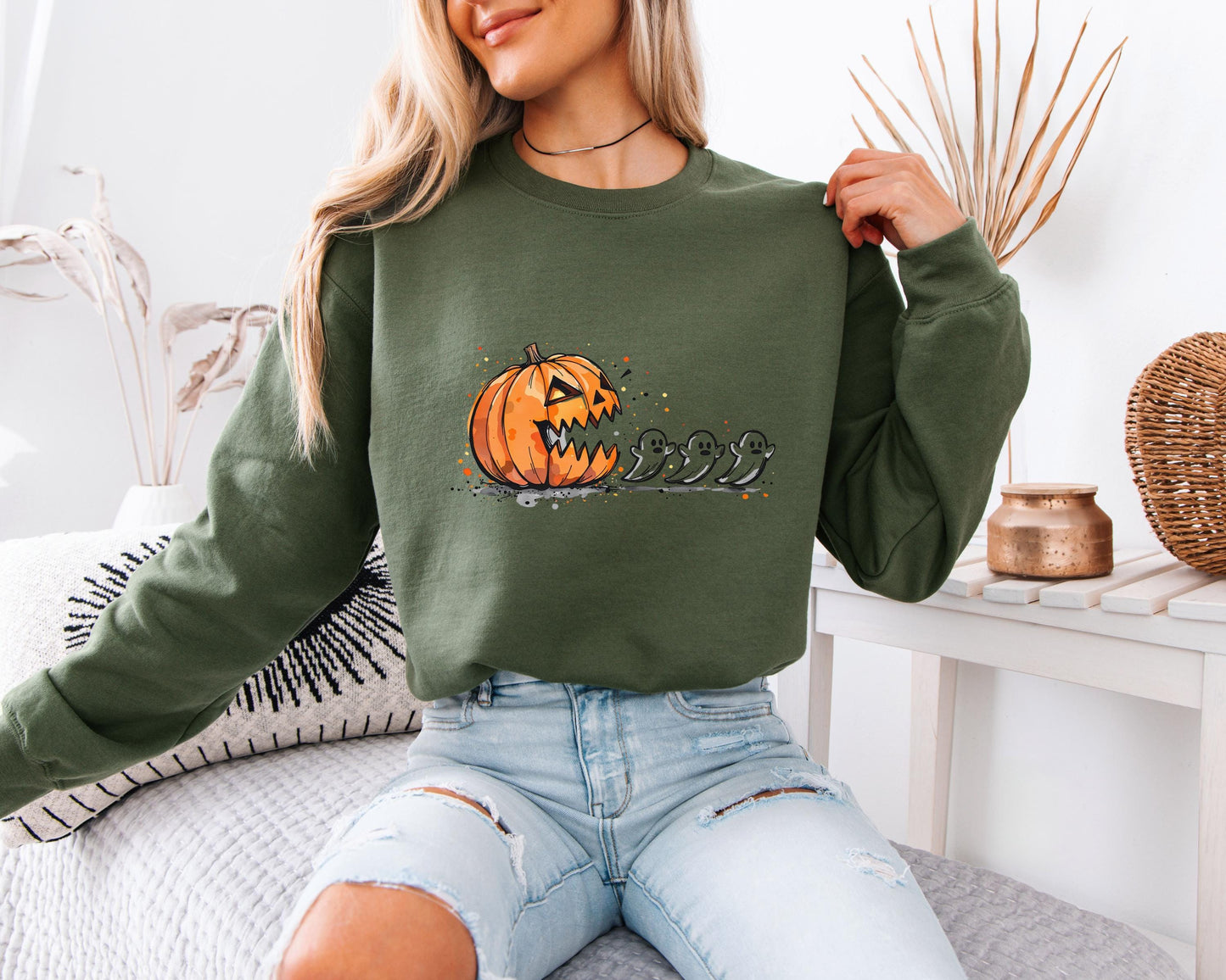 Halloween sweatshirt Deadly Pumpkin & Ghosts Funny Sweater Spooky Ghosts