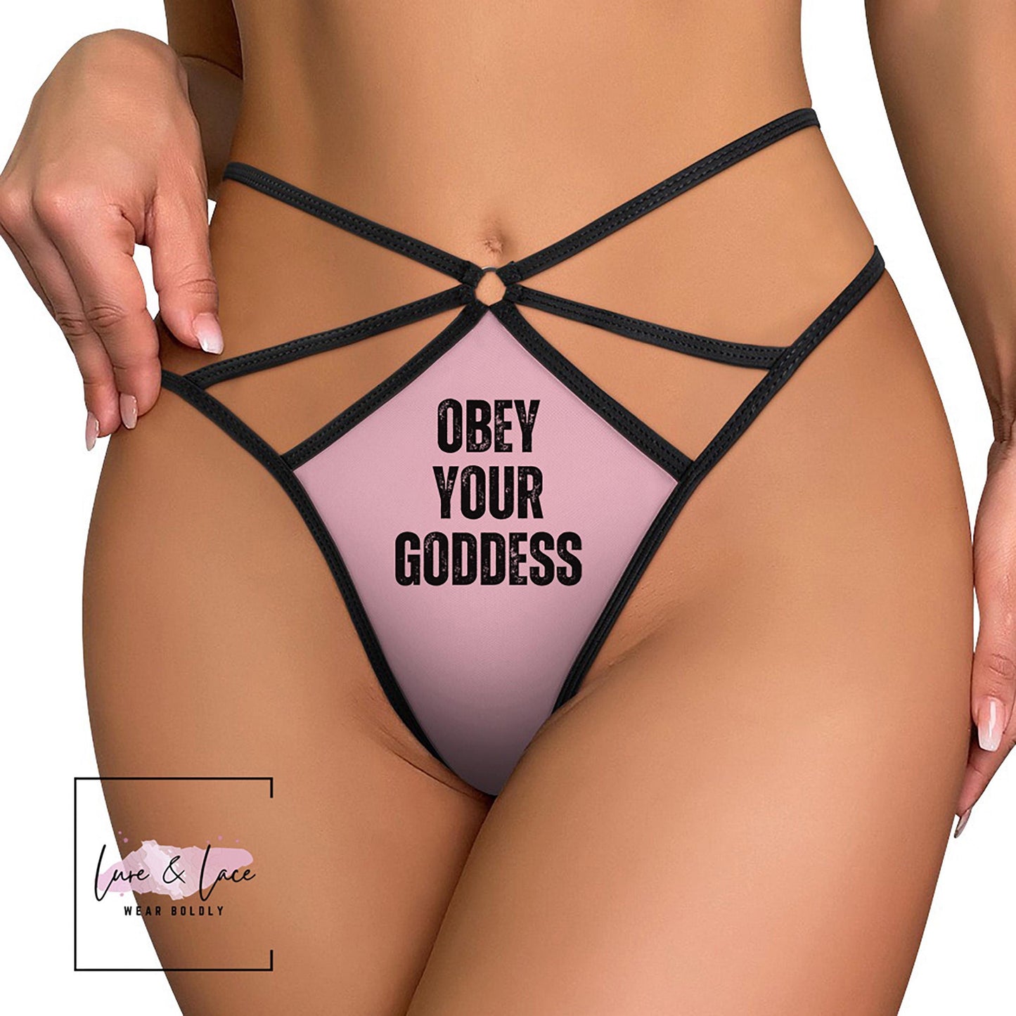 Obey You Goddess Sexy Strappy Thong G-String, Naughty Lingerie Panties, Date Night Underwear