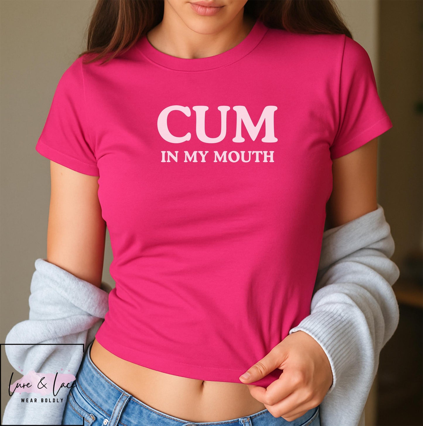 Cum in my mouth Y2K Sexy Cute Baby Tee Crop Top, Oral Date Idea Naughty Apparel