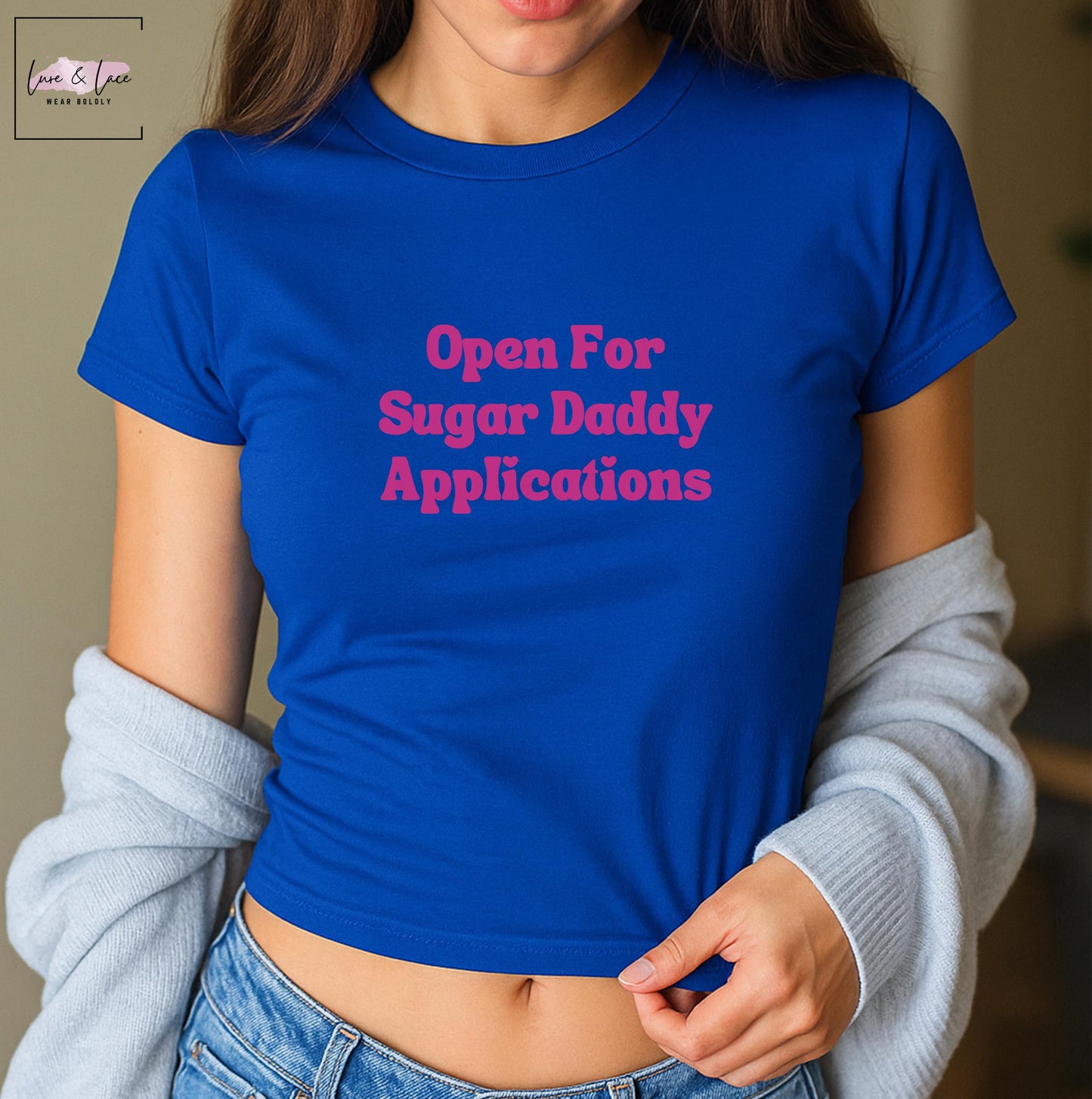 Open for sugar daddy applications Tshirt Sexy Y2K Cute baby Tee, aesthetic Gift idea for her, Naughty funny couple shirt date night idea