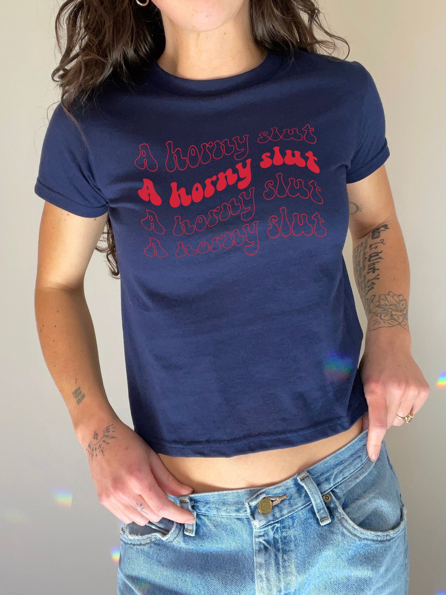 I am a Horny Slut cute sexy baby Tshirt, Naughty gift for partner trendy T-shirt, Adult Humor tee, naughty crop, Slutwear, women sex shirt
